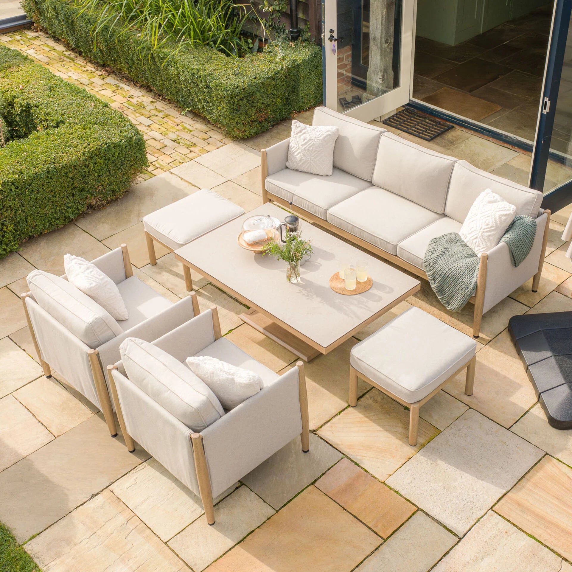 Burford 3 Seater Sofa Dining Set with Rising Table - with Seasonsure Cushions - Almond