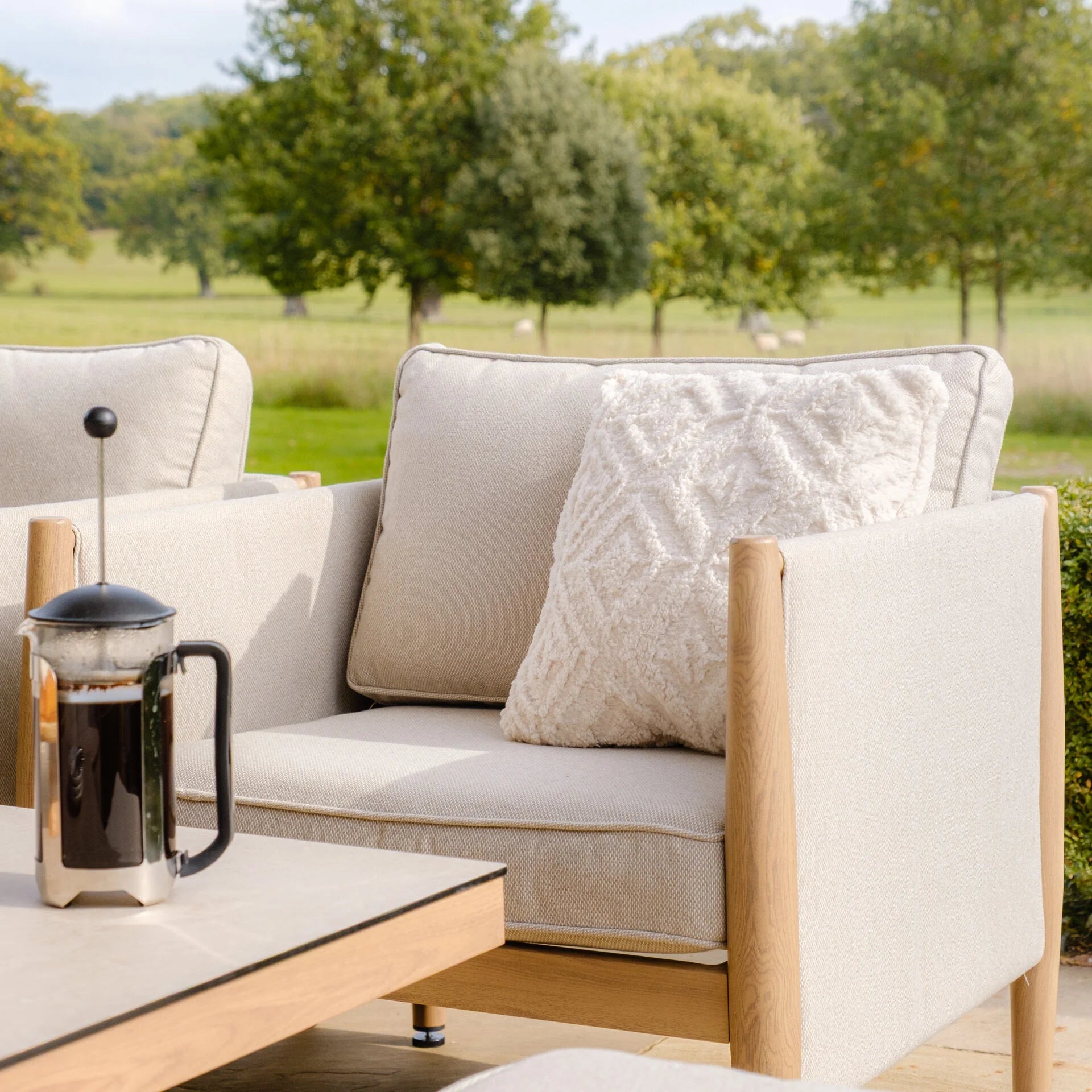 Burford 3 Seater Sofa Dining Set with Rising Table - with Seasonsure Cushions - Almond