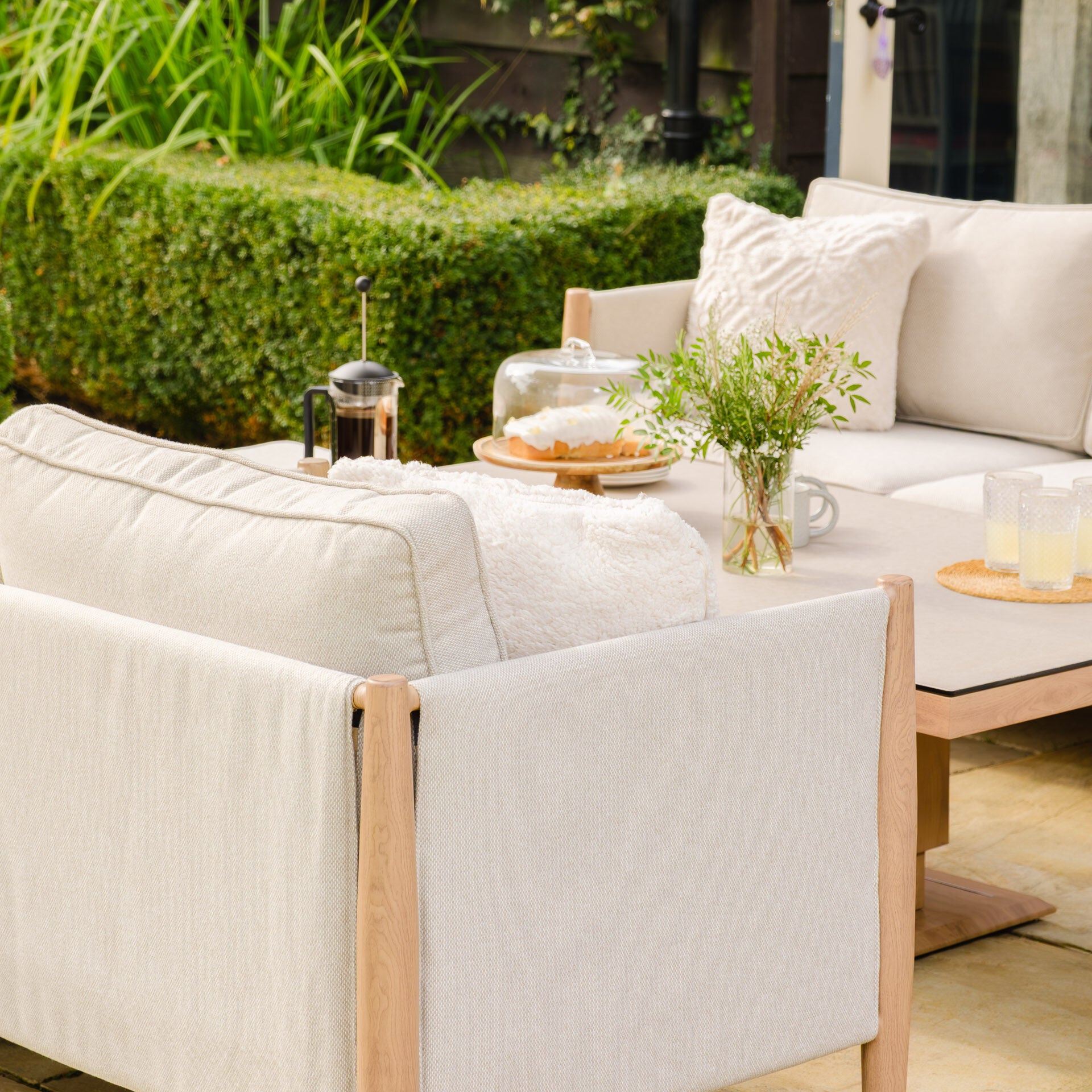 Burford 3 Seater Sofa Dining Set with Rising Table - with Seasonsure Cushions - Almond