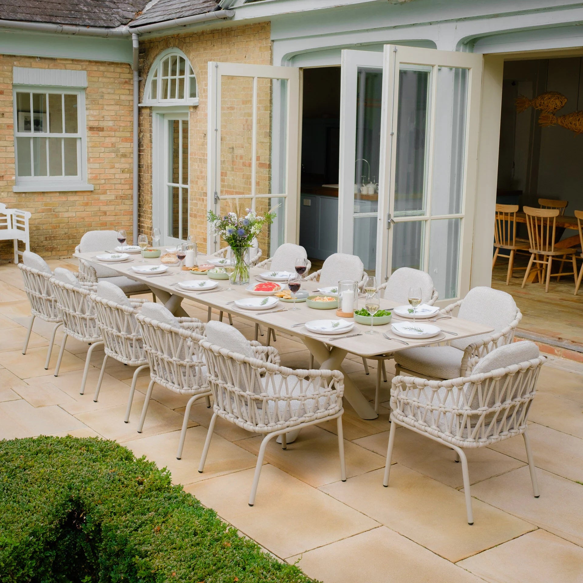 Maxim 8 - 12 Seater Extending Dining Table - Latte with Sicily Chairs - Latte
