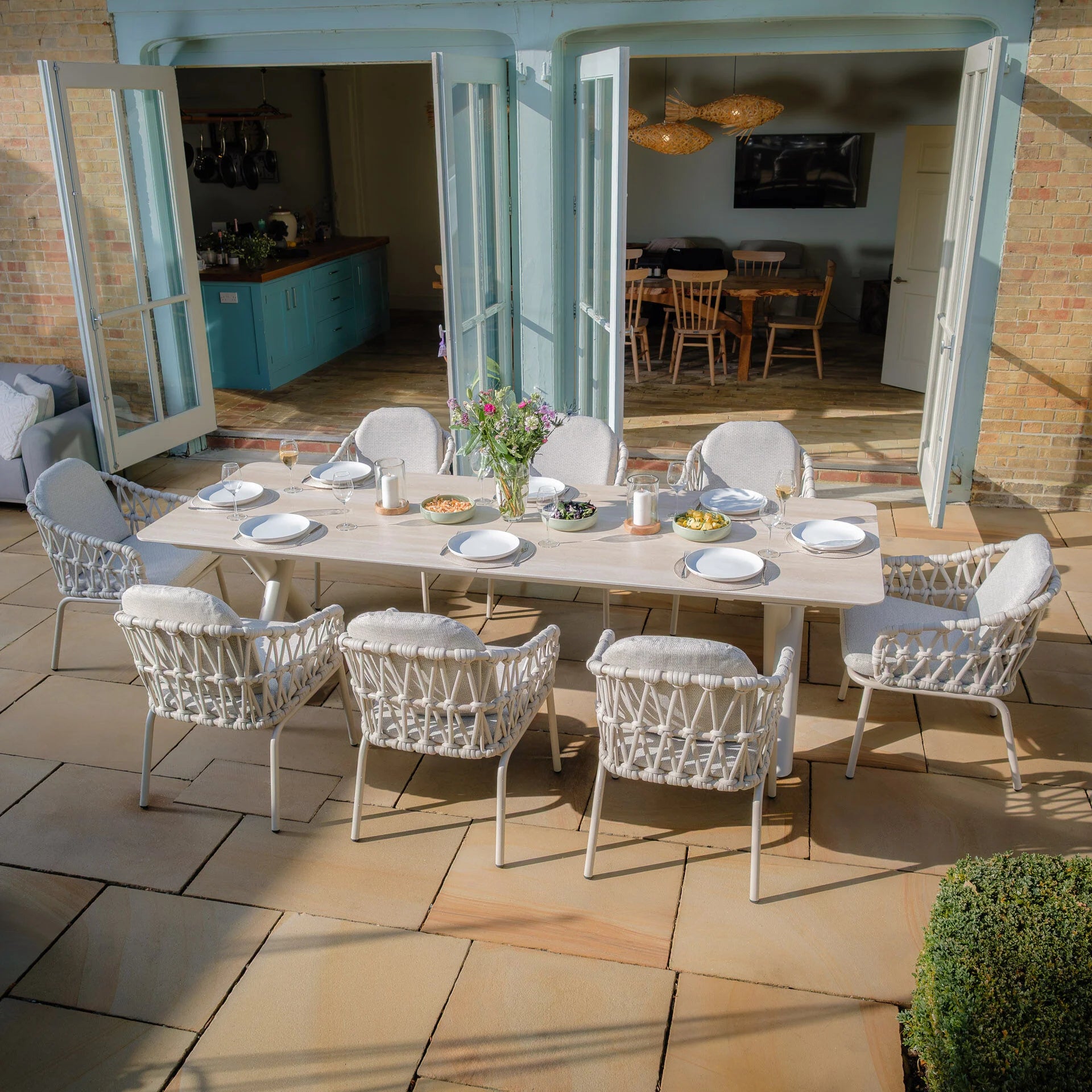 Maxim 8 - 12 Seater Extending Dining Table - Latte with Sicily Chairs - Latte