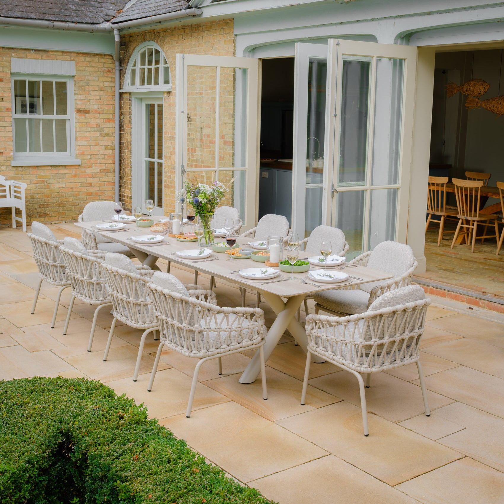 Maxim 8 - 12 Seater Extending Dining Table - Latte with Sicily Chairs - Latte