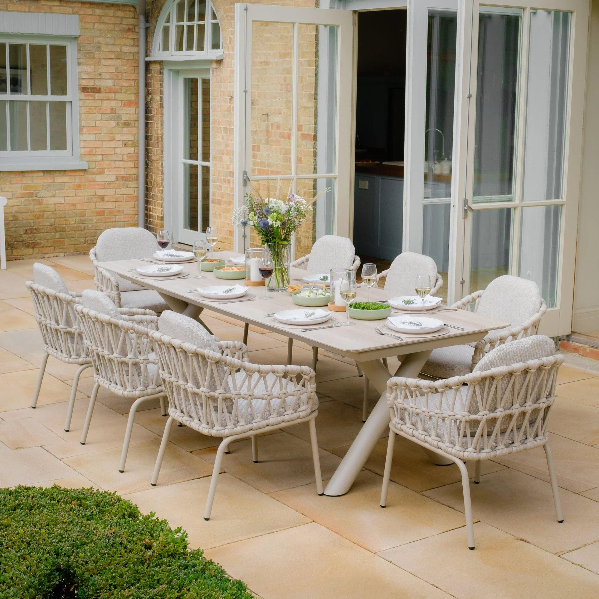 Maxim 8 - 12 Seater Extending Dining Table - Latte with Sicily Chairs - Latte