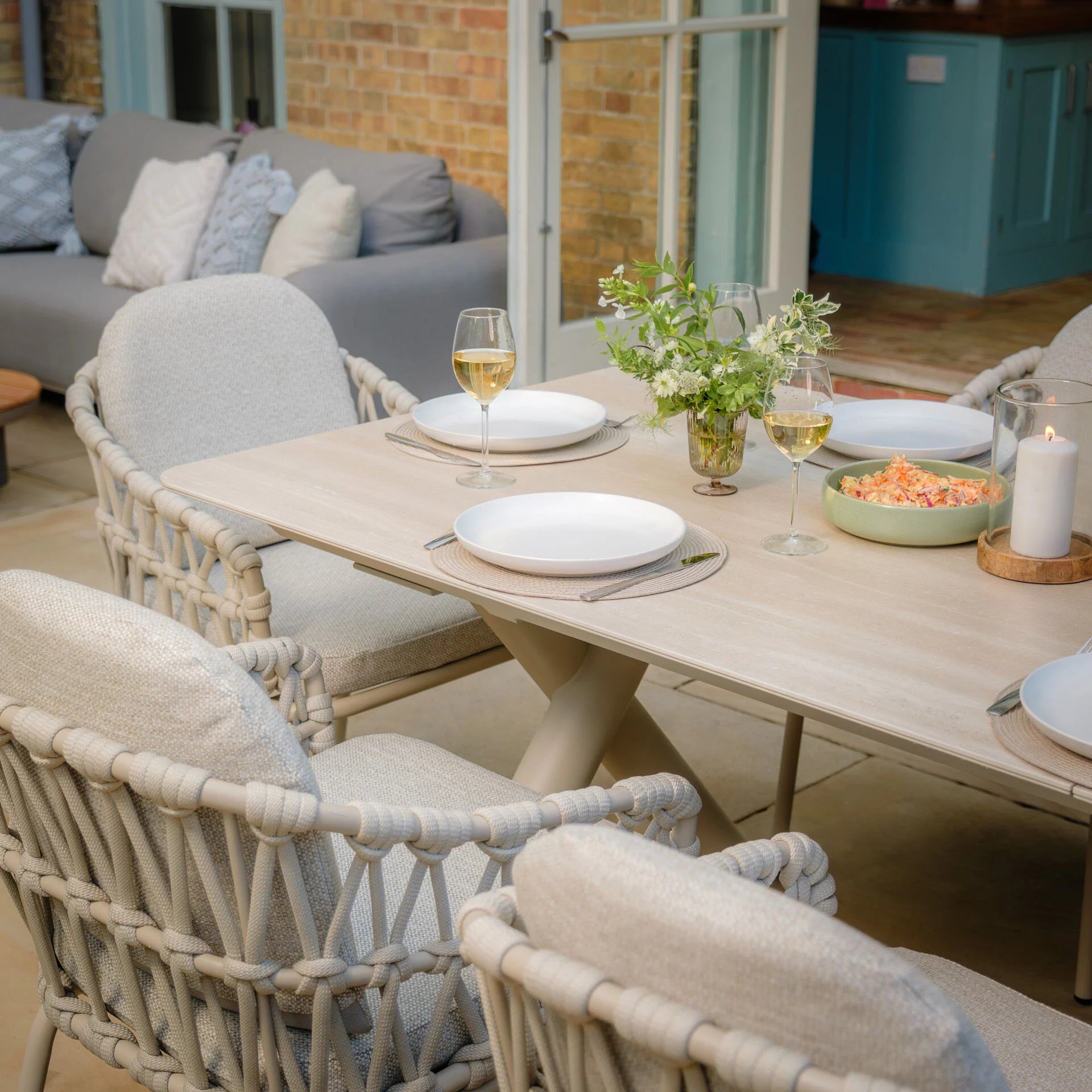 Maxim 8 - 12 Seater Extending Dining Table - Latte with Sicily Chairs - Latte