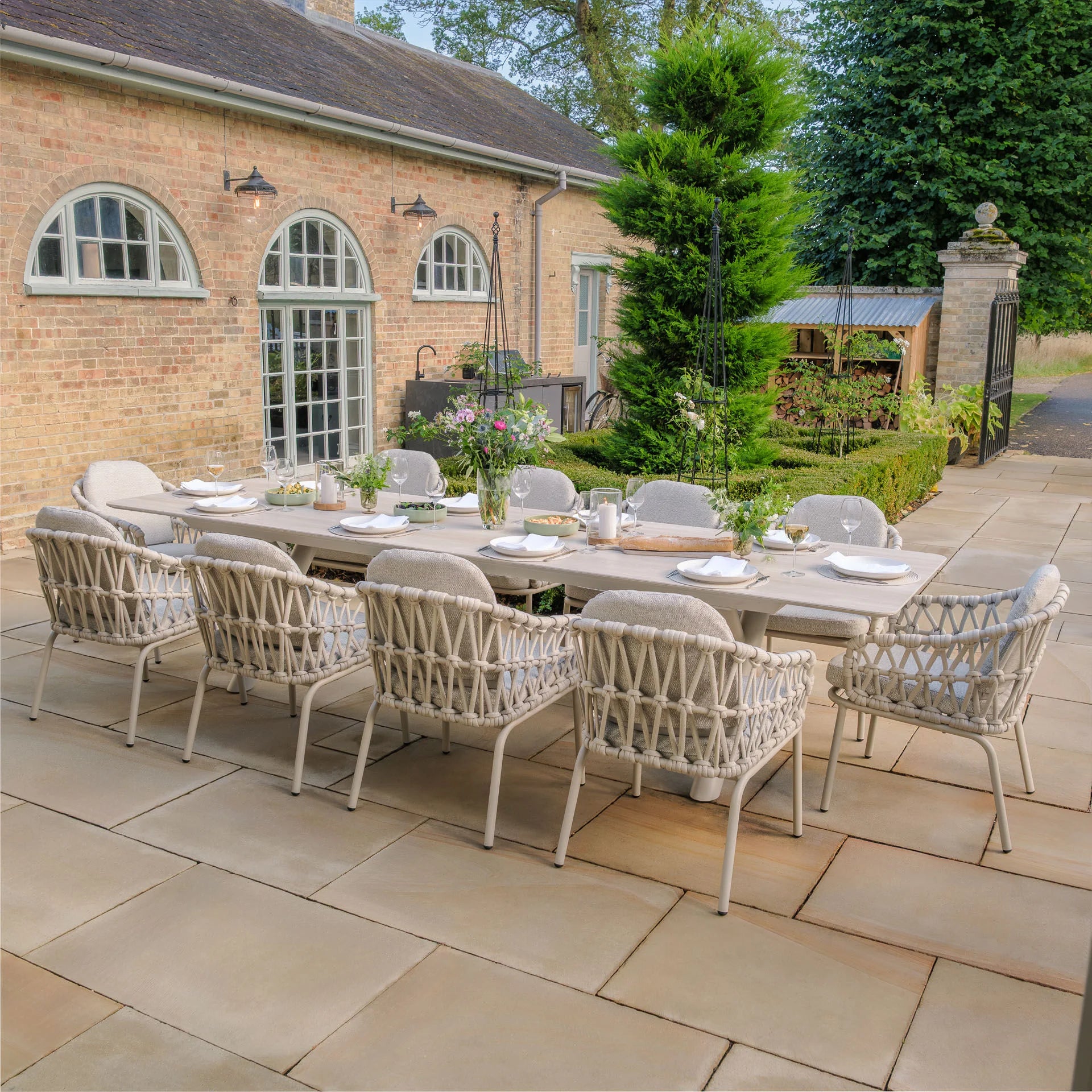 Maxim 8 - 12 Seater Extending Dining Table - Latte with Sicily Chairs - Latte