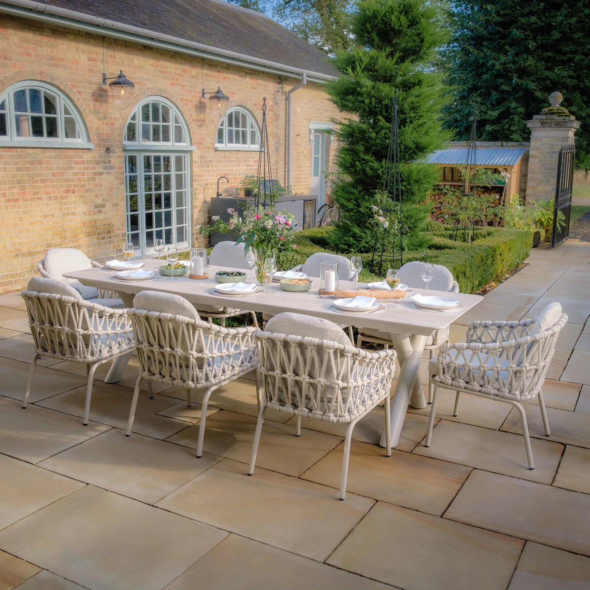 Maxim 8 - 12 Seater Extending Dining Table - Latte with Sicily Chairs - Latte