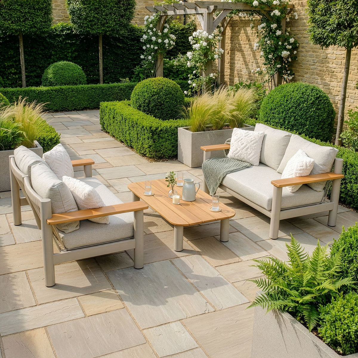 Sicily Sofa Set with 2x 2 Seater Sofas - Latte Frame-Latte Cushions