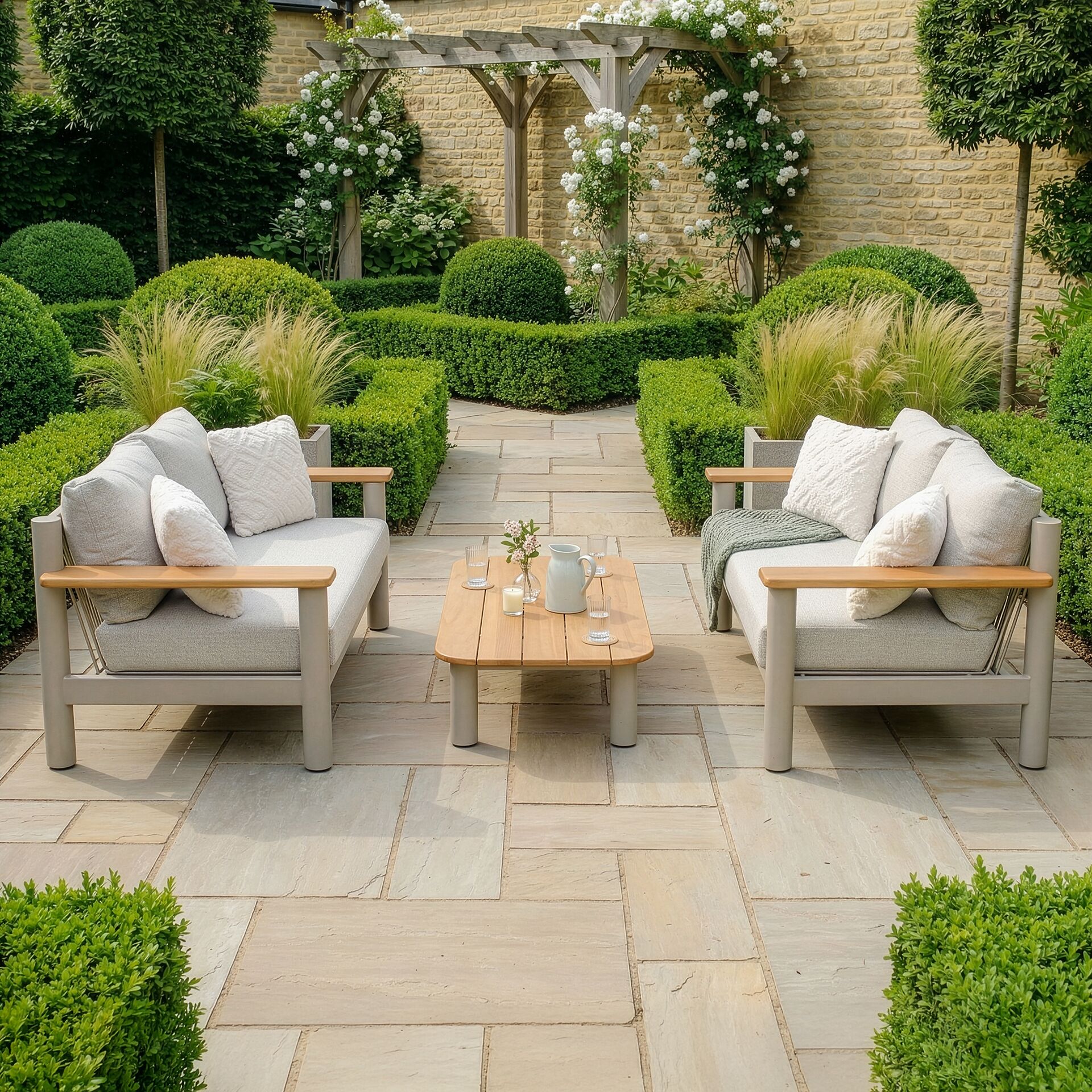 Sicily Sofa Set with 2x 2 Seater Sofas - Latte Frame-Latte Cushions