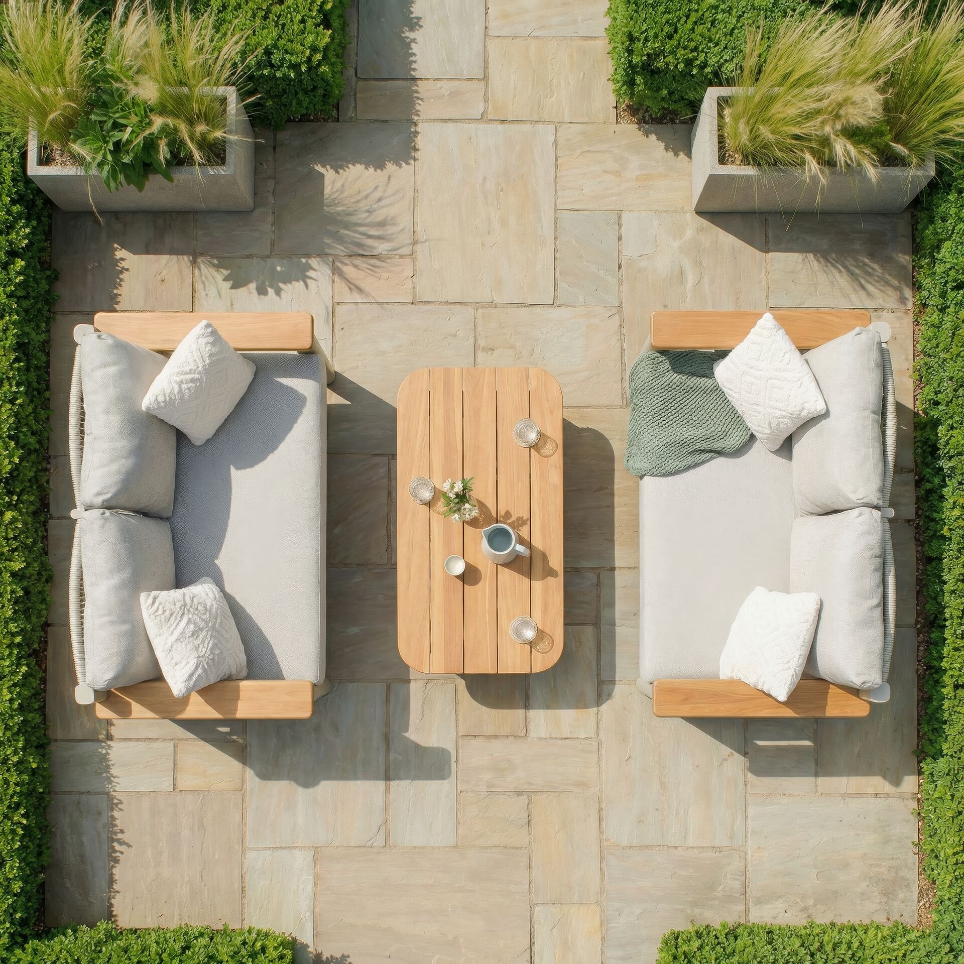 Sicily Sofa Set with 2x 2 Seater Sofas - Latte Frame-Latte Cushions