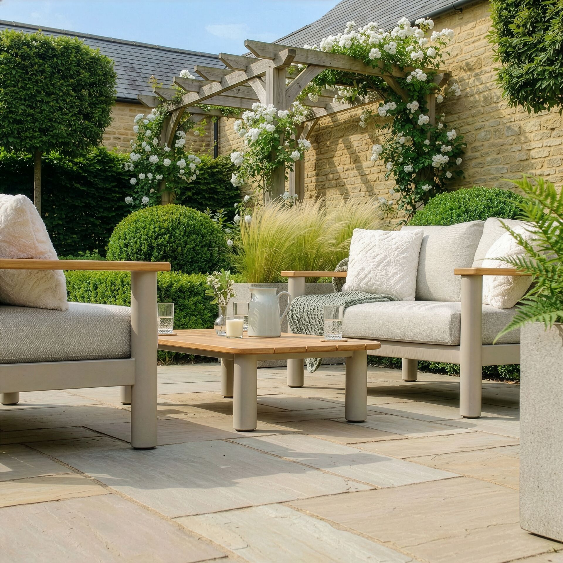 Sicily Sofa Set with 2x 2 Seater Sofas - Latte Frame-Latte Cushions