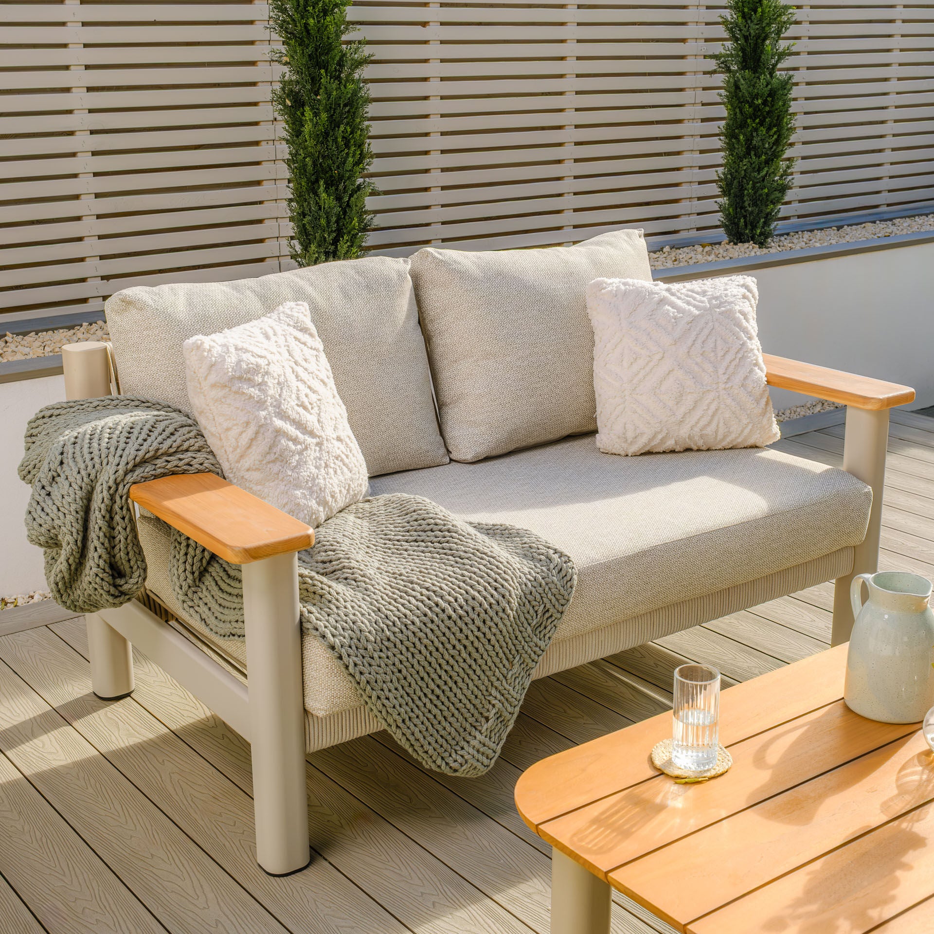 Sicily Sofa Set with 2x 2 Seater Sofas - Latte Frame-Latte Cushions