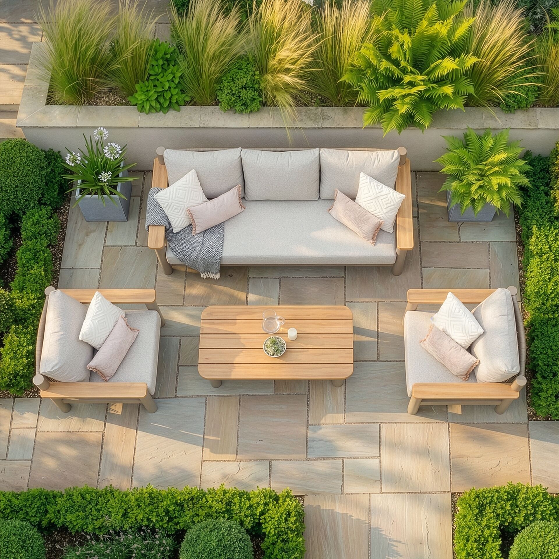 Sicily 3 Seater Sofa & Armchairs Set - Café Frame-Latte Cushions