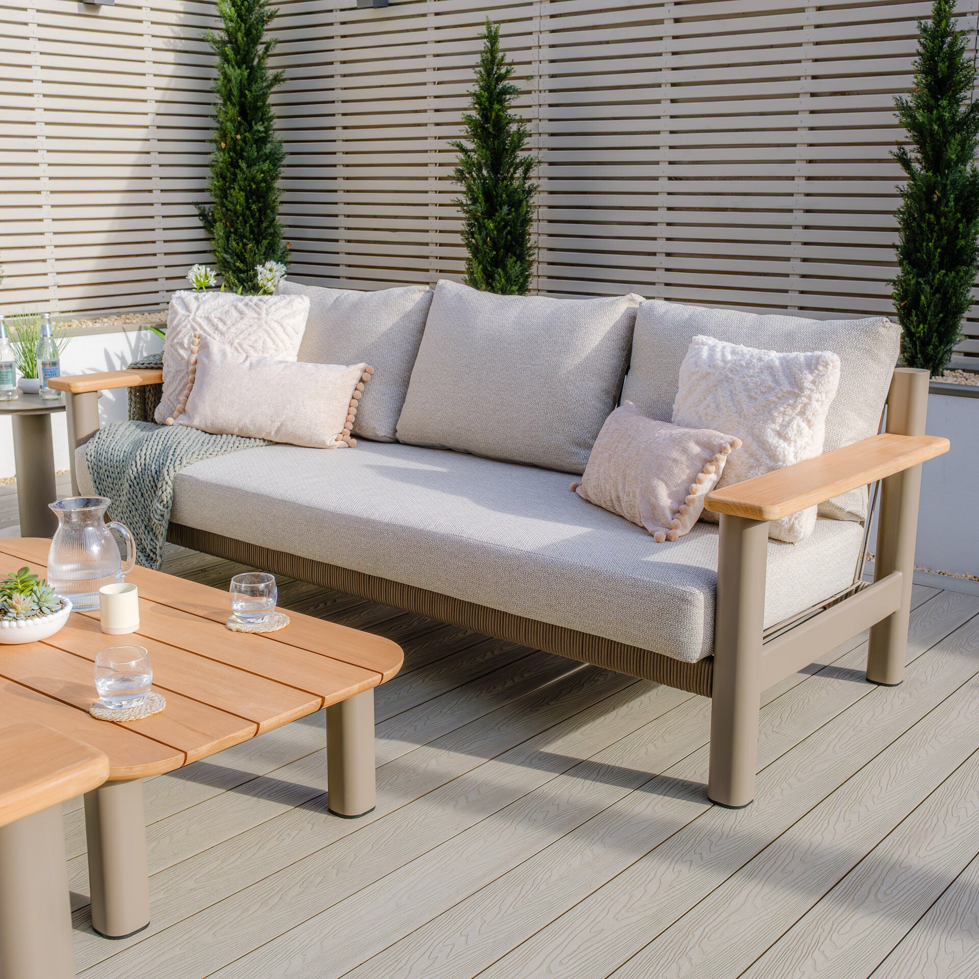 Sicily 3 Seater Sofa & Armchairs Set - Café Frame-Latte Cushions