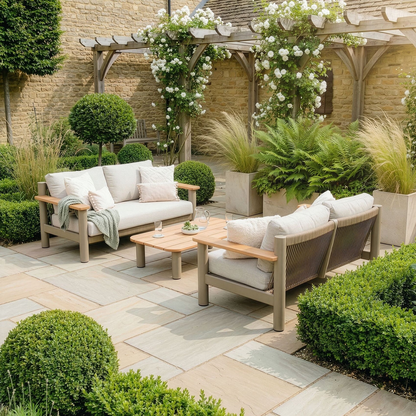 Sicily Sofa Set with 2x 2 Seater Sofas - Café Frame-Latte Cushions