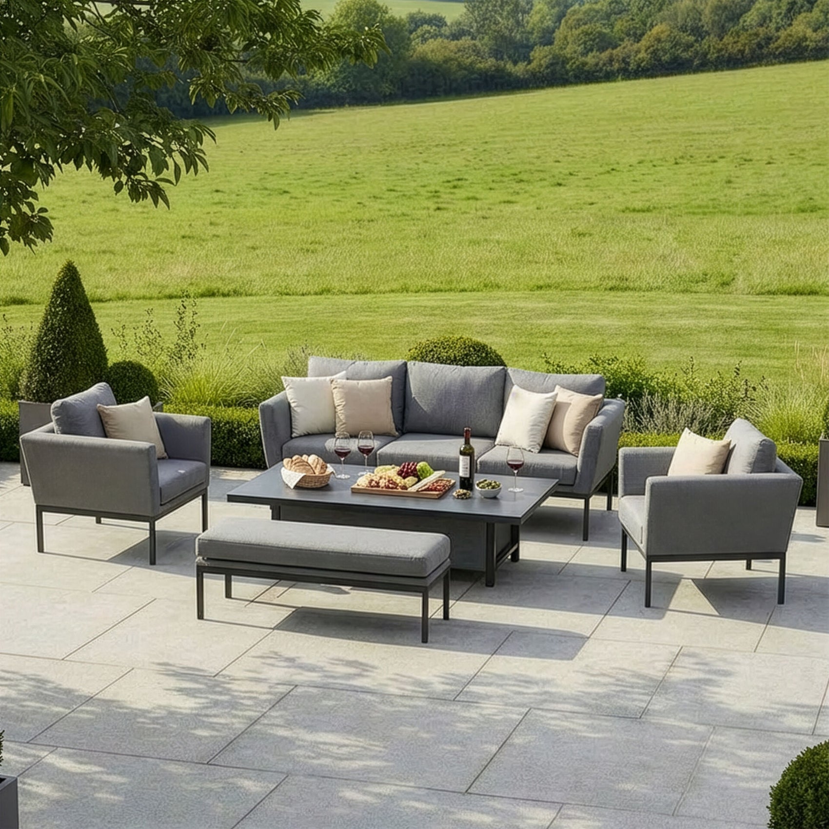 Pulse 3 Seater Sofa Set with Rising Table - Zinc Grey