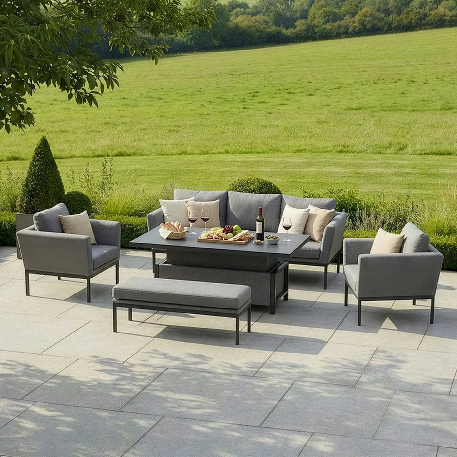 Pulse 3 Seater Sofa Set with Rising Table - Zinc Grey