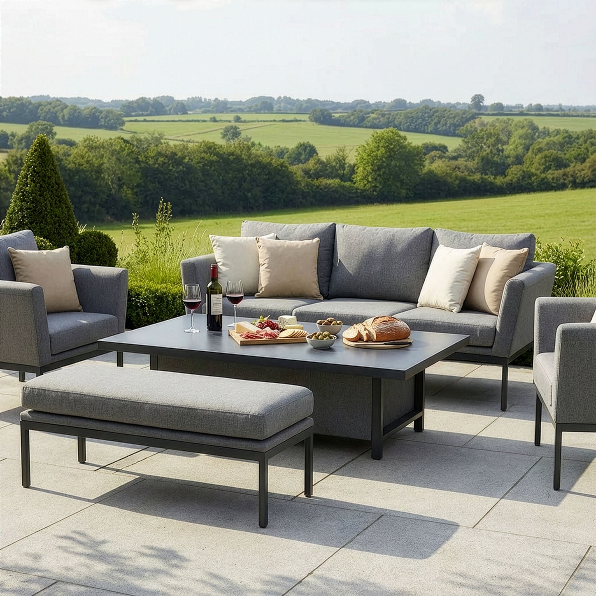 Pulse 3 Seater Sofa Set with Rising Table - Zinc Grey