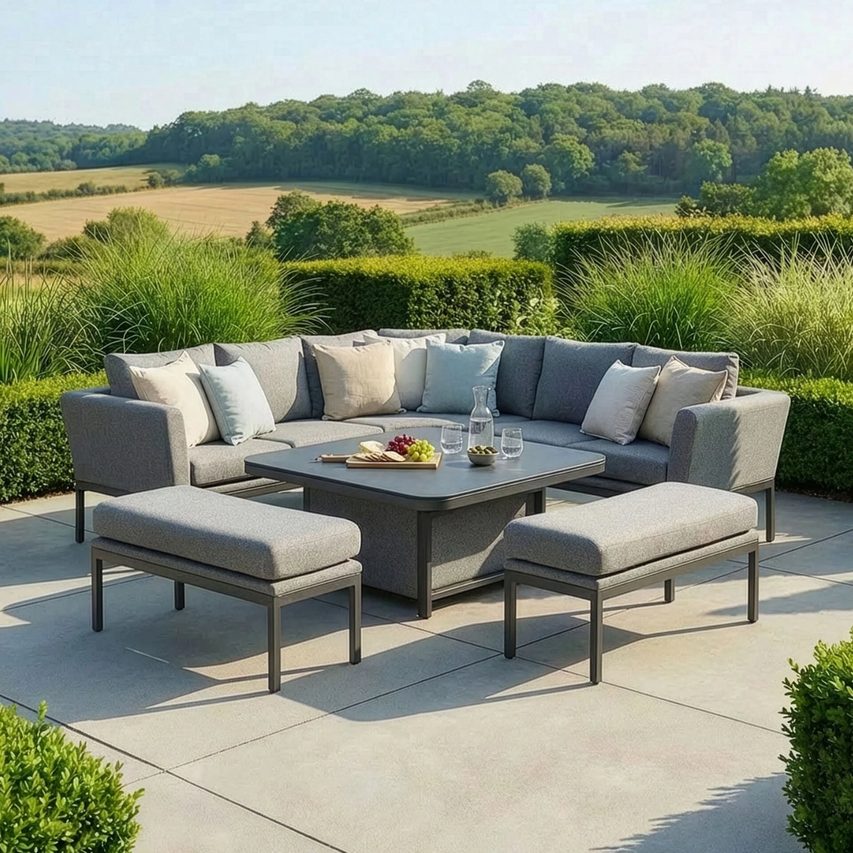 Pulse Deluxe Square Corner Dining Set with Rising Table - Zinc Grey