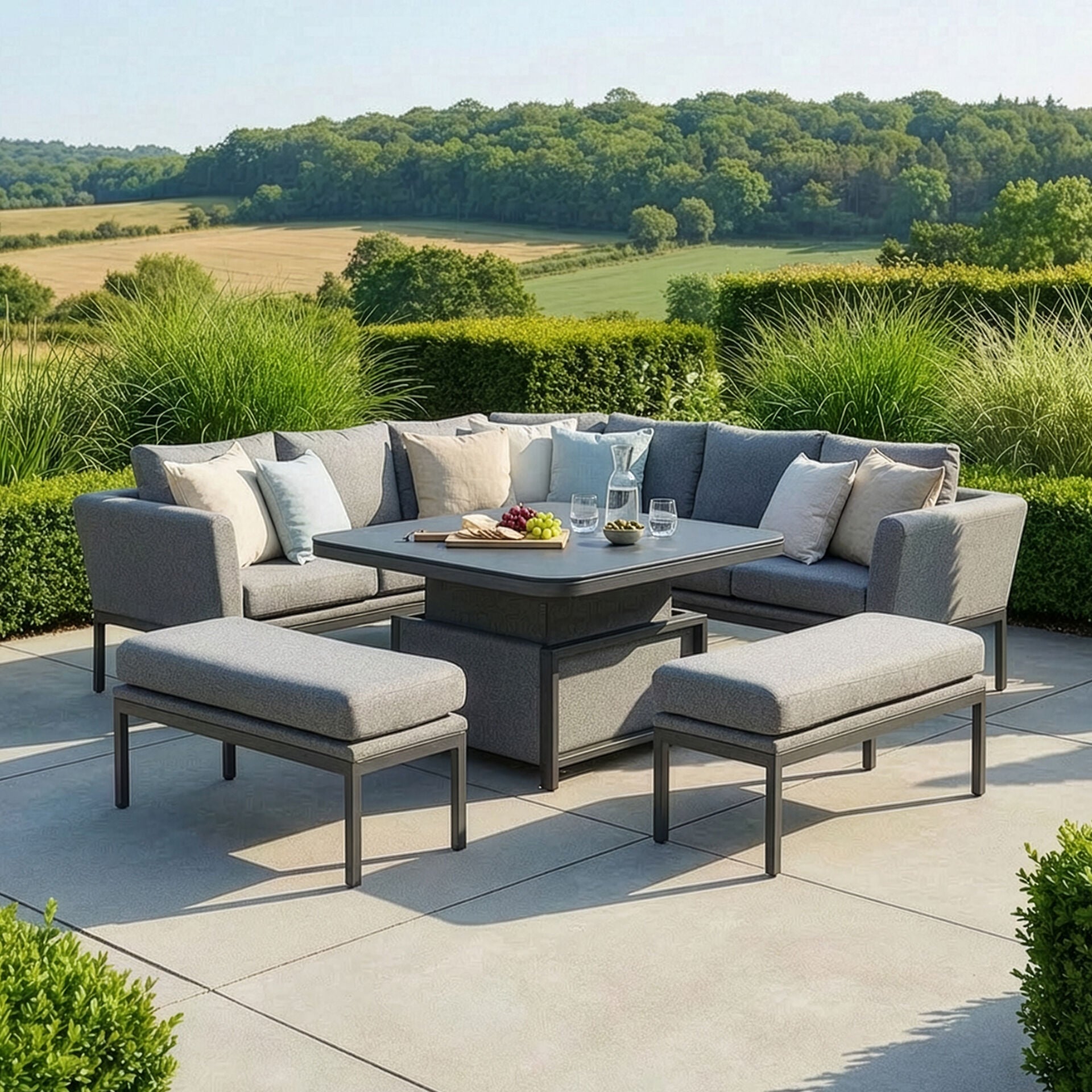 Pulse Deluxe Square Corner Dining Set with Rising Table - Zinc Grey