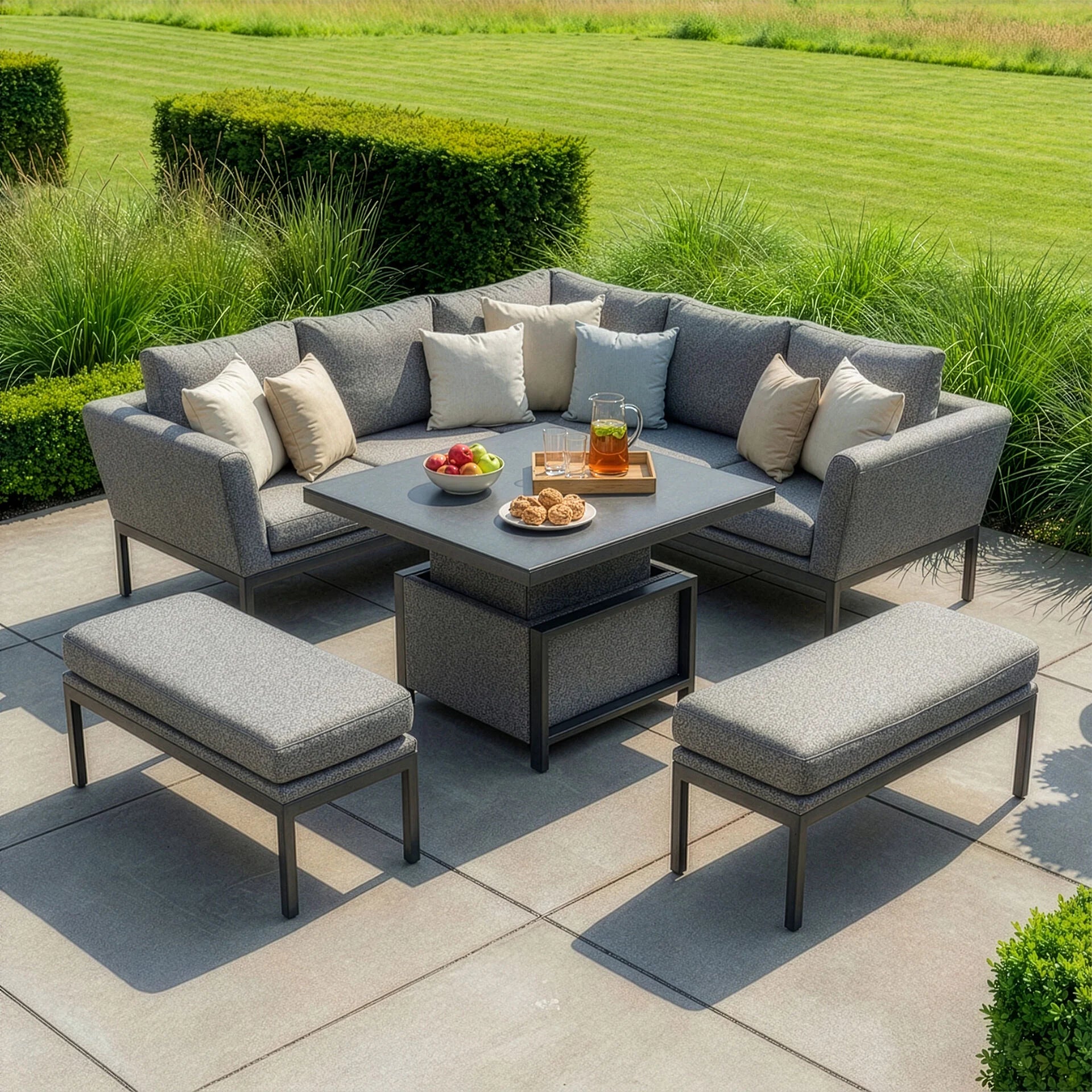 Pulse Square Corner Dining Set with Rising Table - Zinc Grey