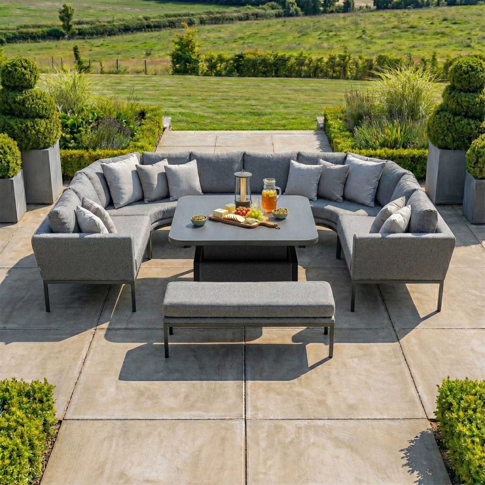 Pulse U Shape Corner Dining Set with Rising Table - Zinc Grey