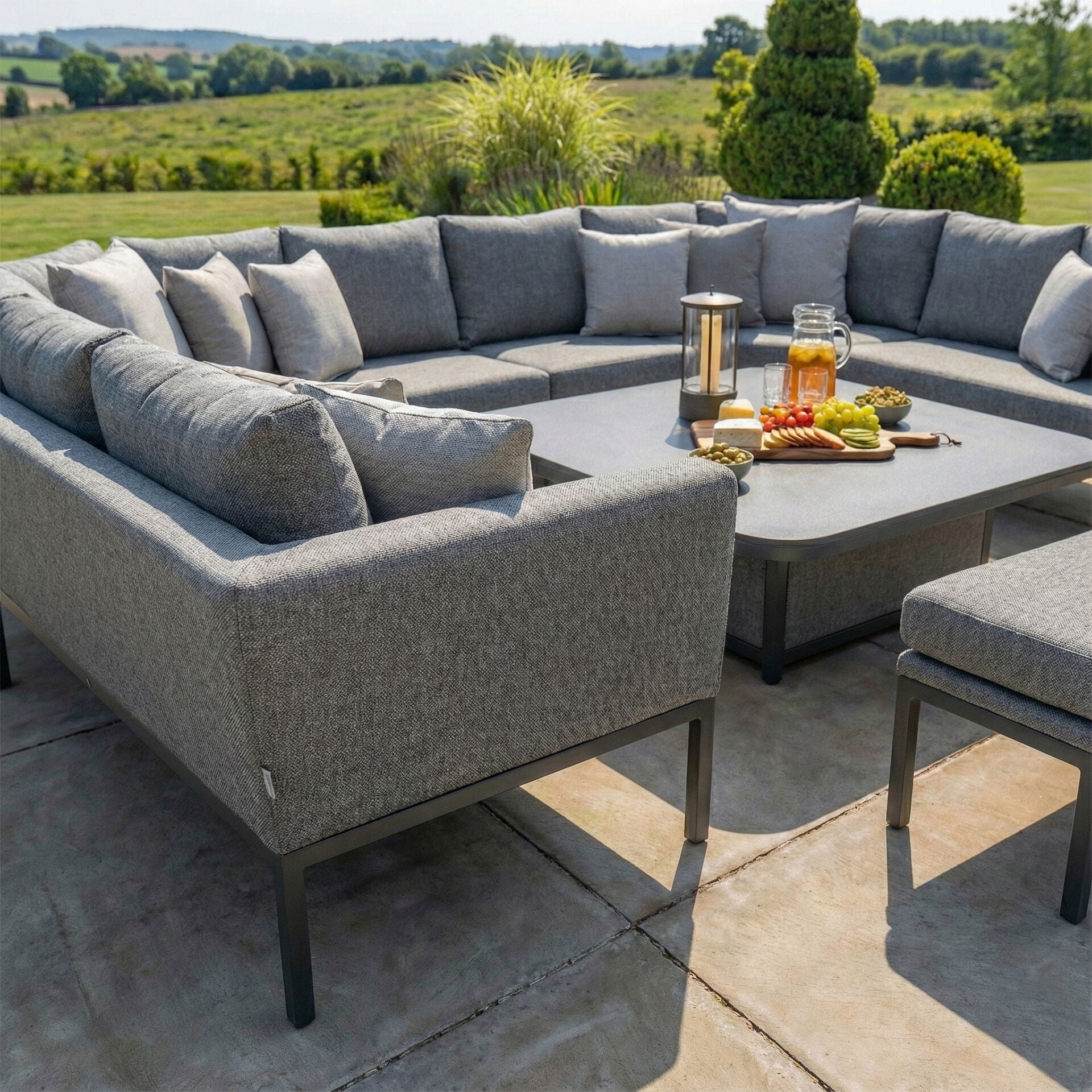 Pulse U Shape Corner Dining Set with Rising Table - Zinc Grey