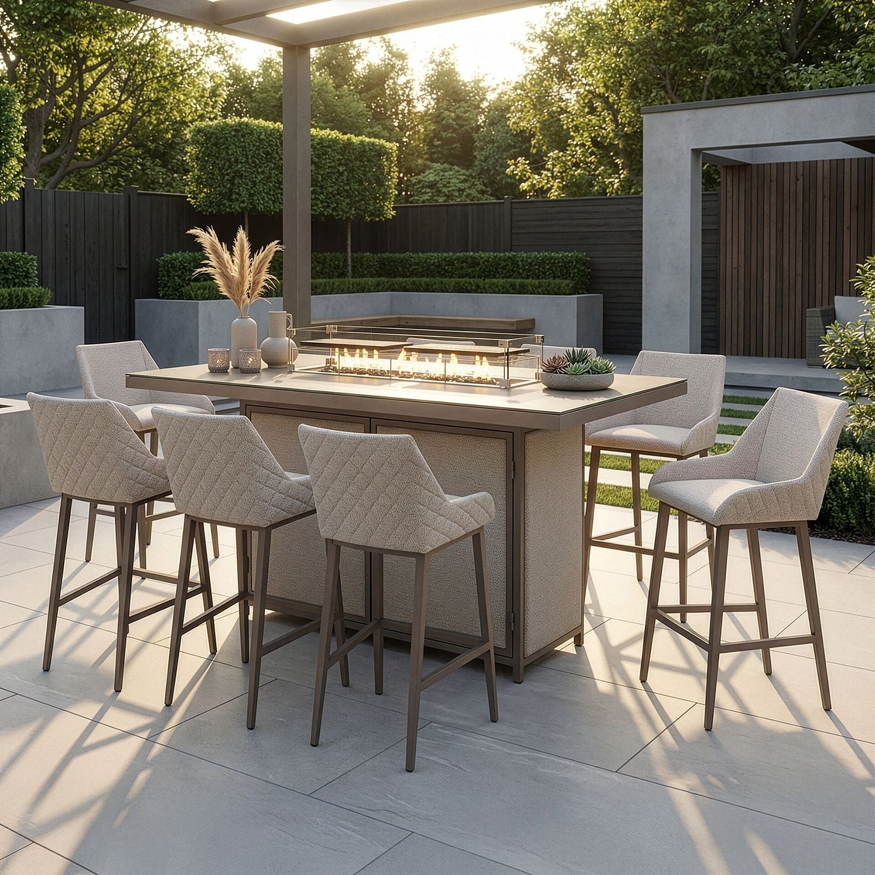 Regal 8 Seater Rectangular Fire Pit Bar Set - Latte