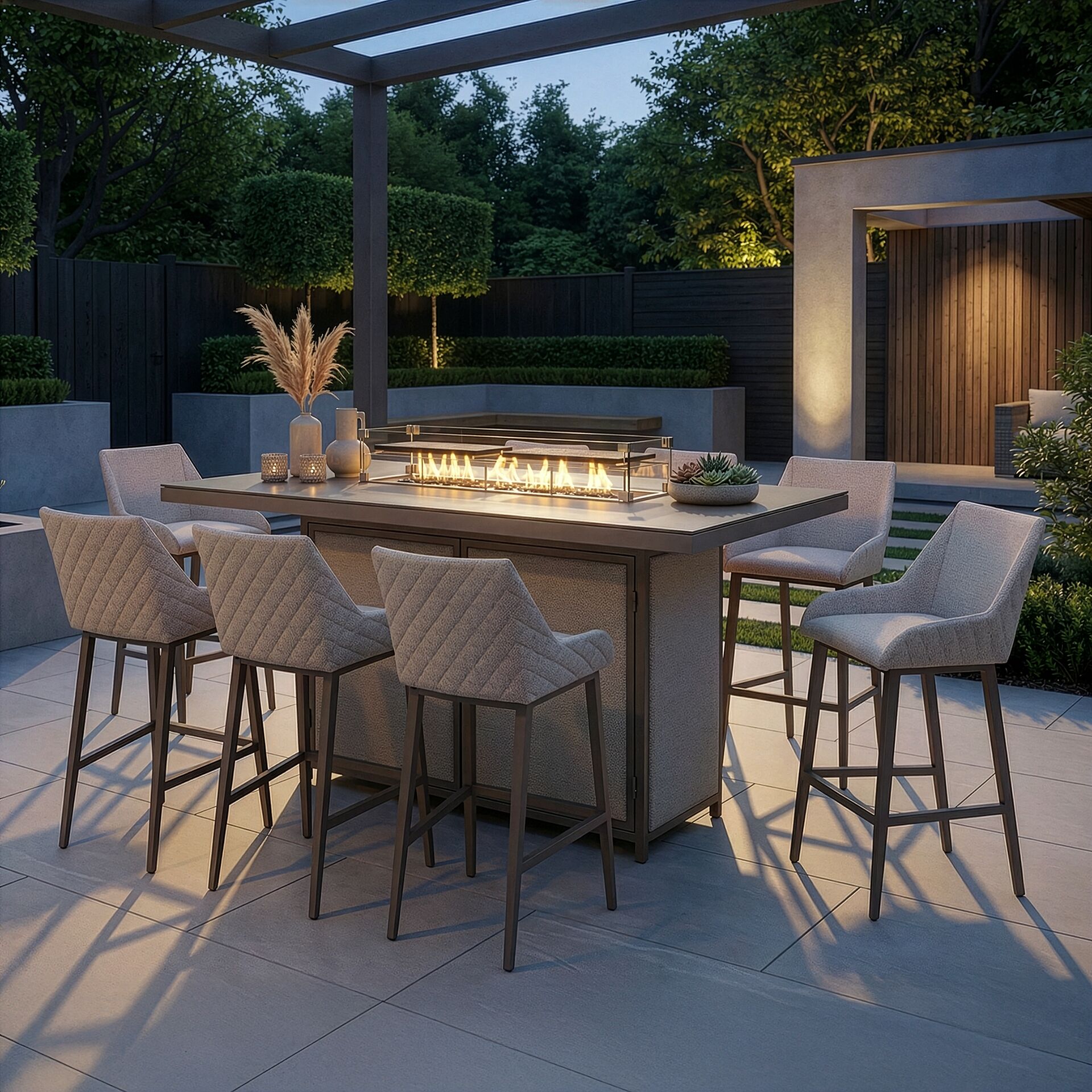 Regal 8 Seater Rectangular Fire Pit Bar Set - Latte