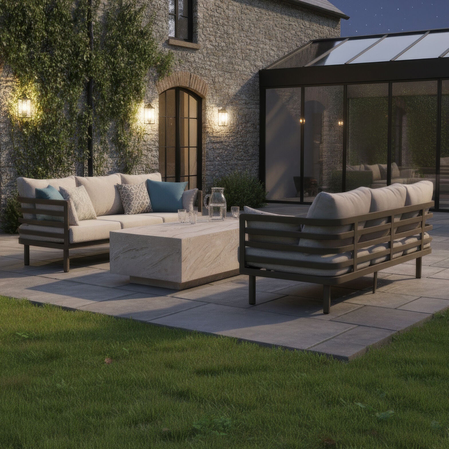 Metro 2x 3 Seater Sofa'S with Rectangular Sintered Stone Coffee Table