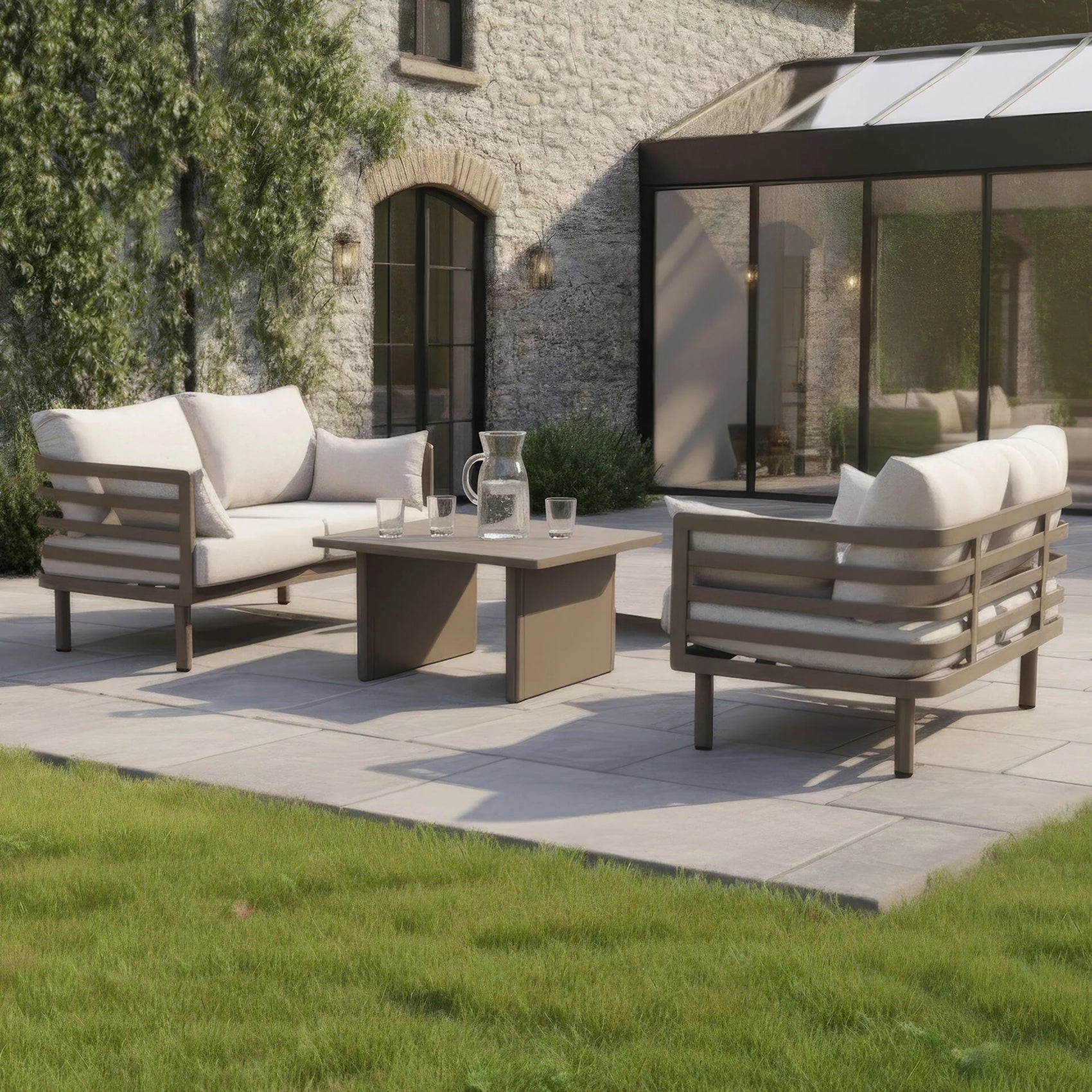 Metro 2 Seater Sofa Set x 2 with Rectangular Coffee Table - Café