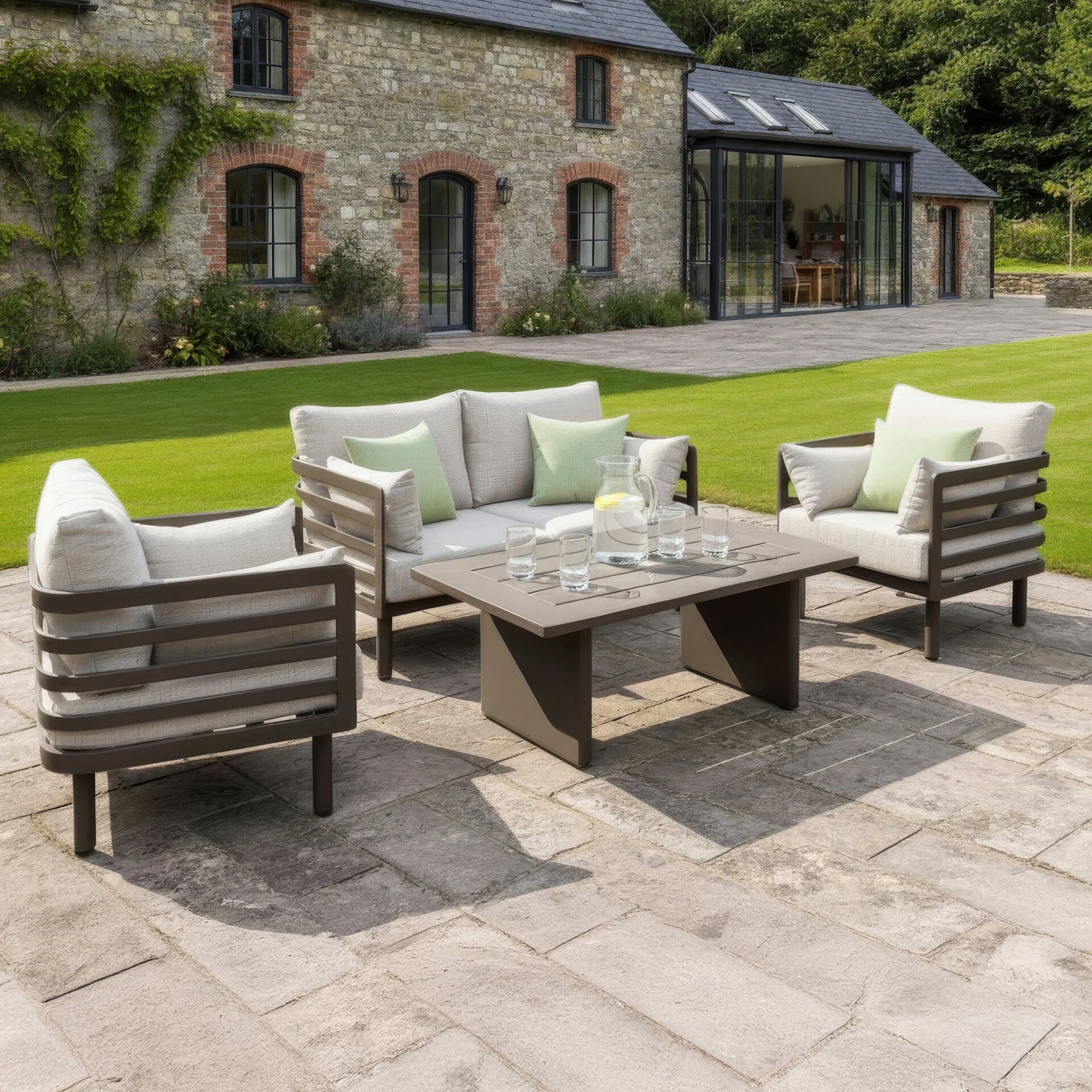 Metro 2 Seater Sofa Set with Rectangular Coffee Table - Café