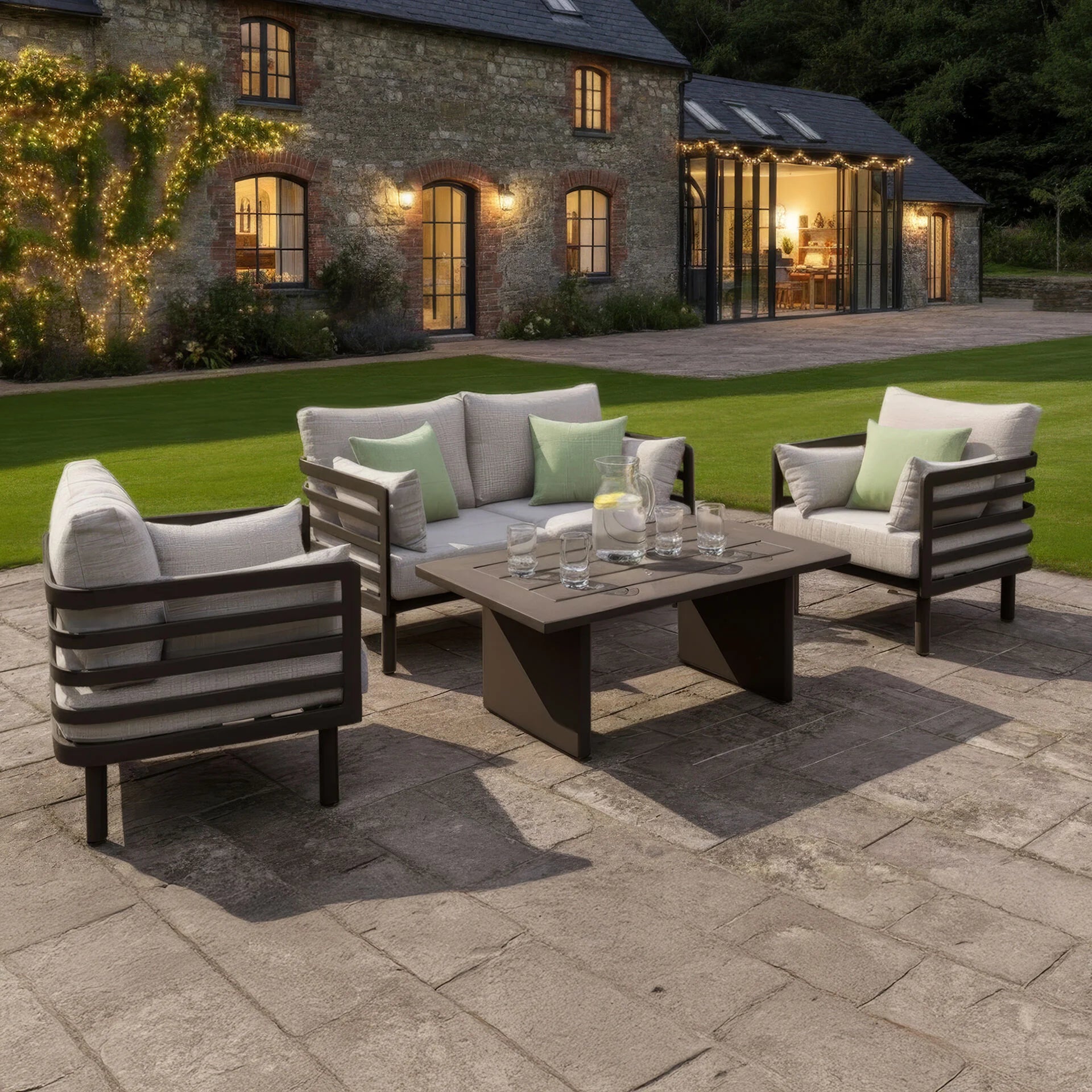 Metro 2 Seater Sofa Set with Rectangular Coffee Table - Café