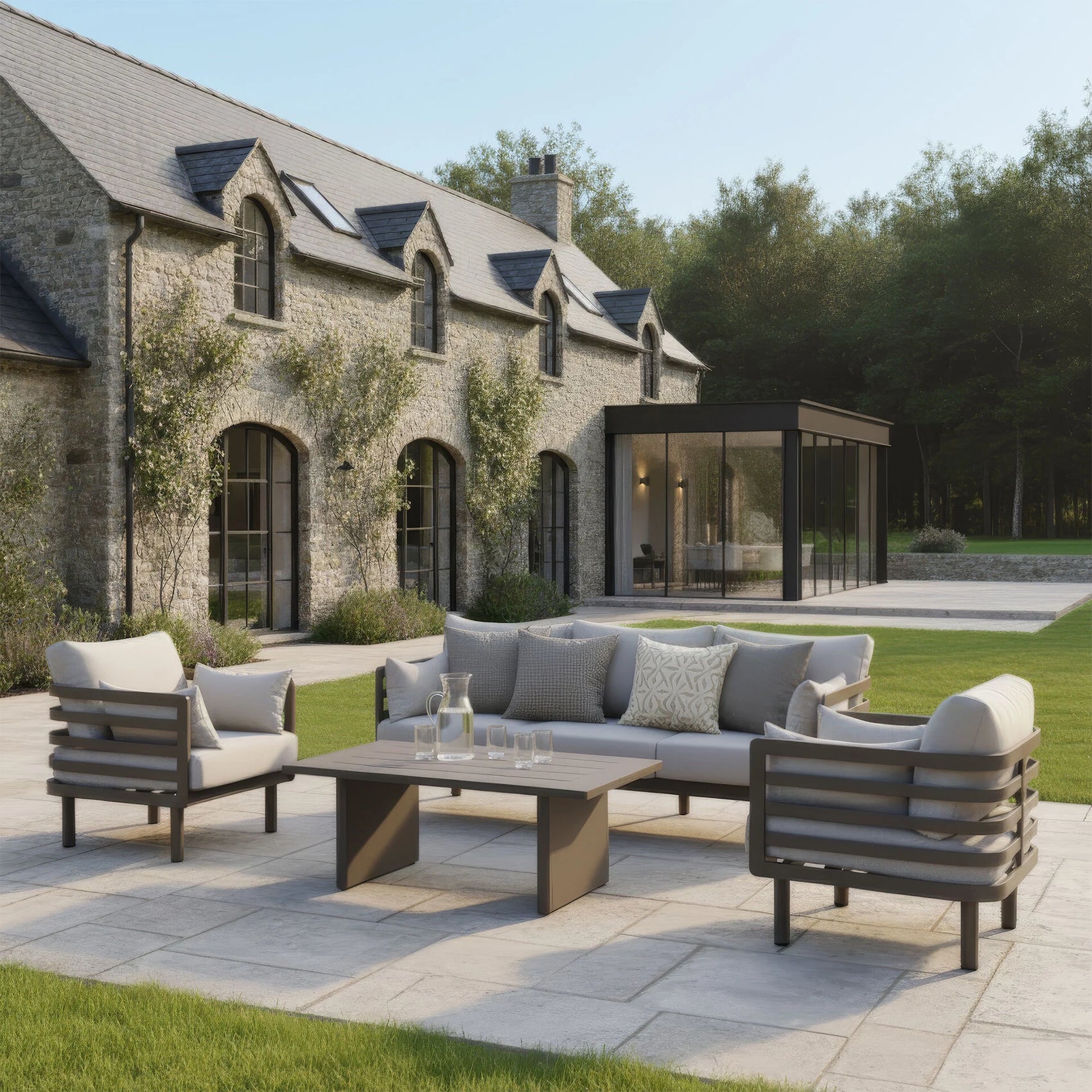 Metro 3 Seater Sofa Set with Rectangular Coffee Table - Café