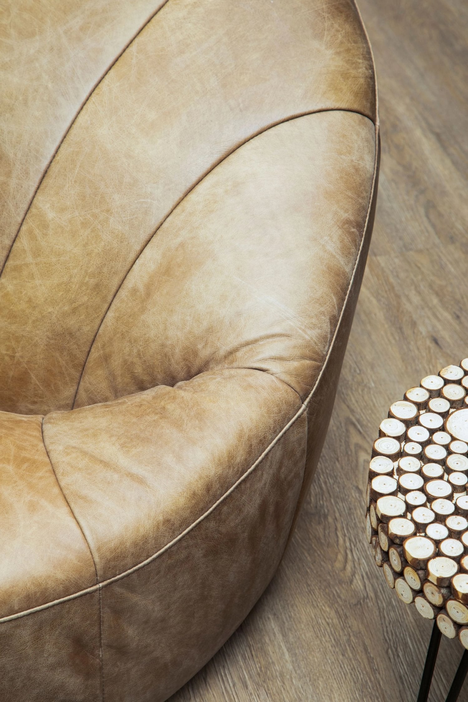 Kensington Light Brown Leather Lounge Cocoon Chair