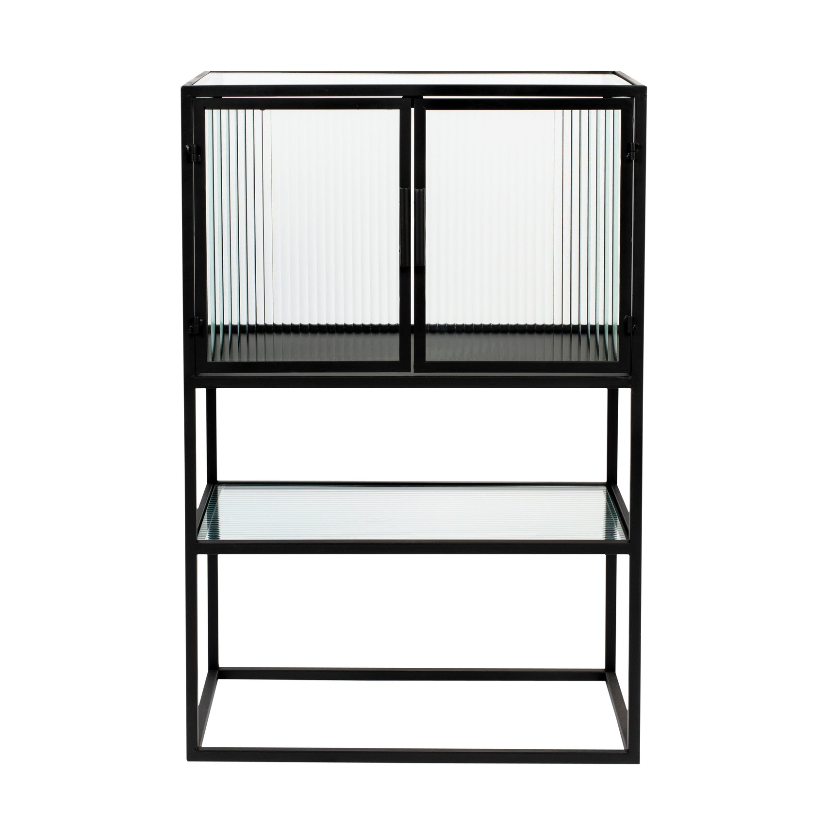 Dutchbone Boli Black Steel & Ribbed Glass Cabinet Small
