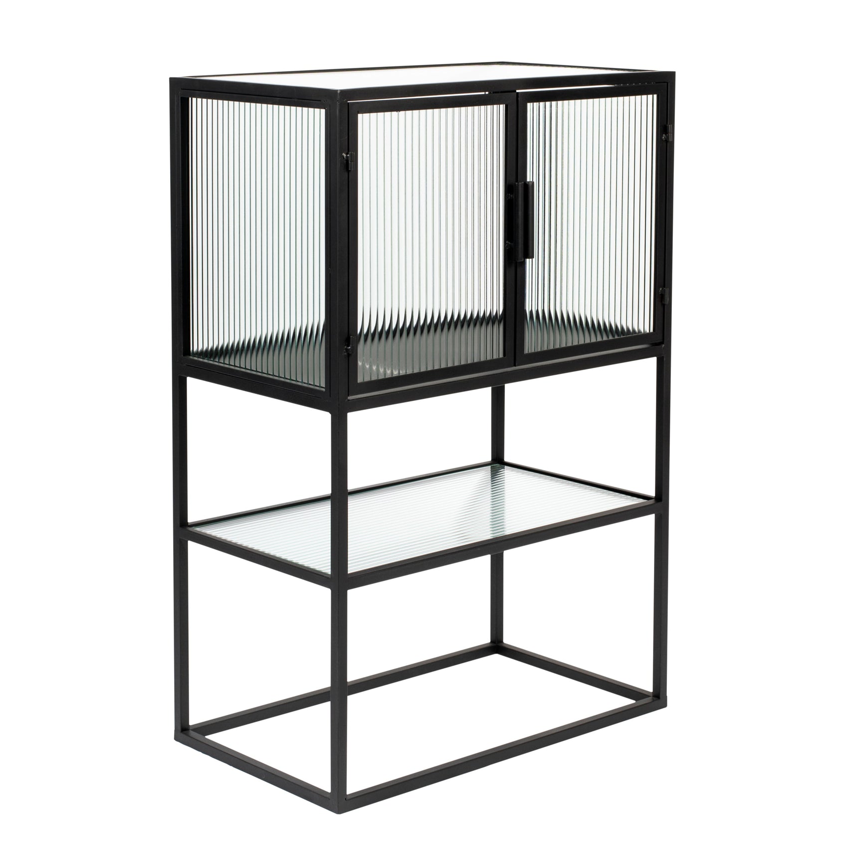 Dutchbone Boli Black Steel & Ribbed Glass Cabinet Small