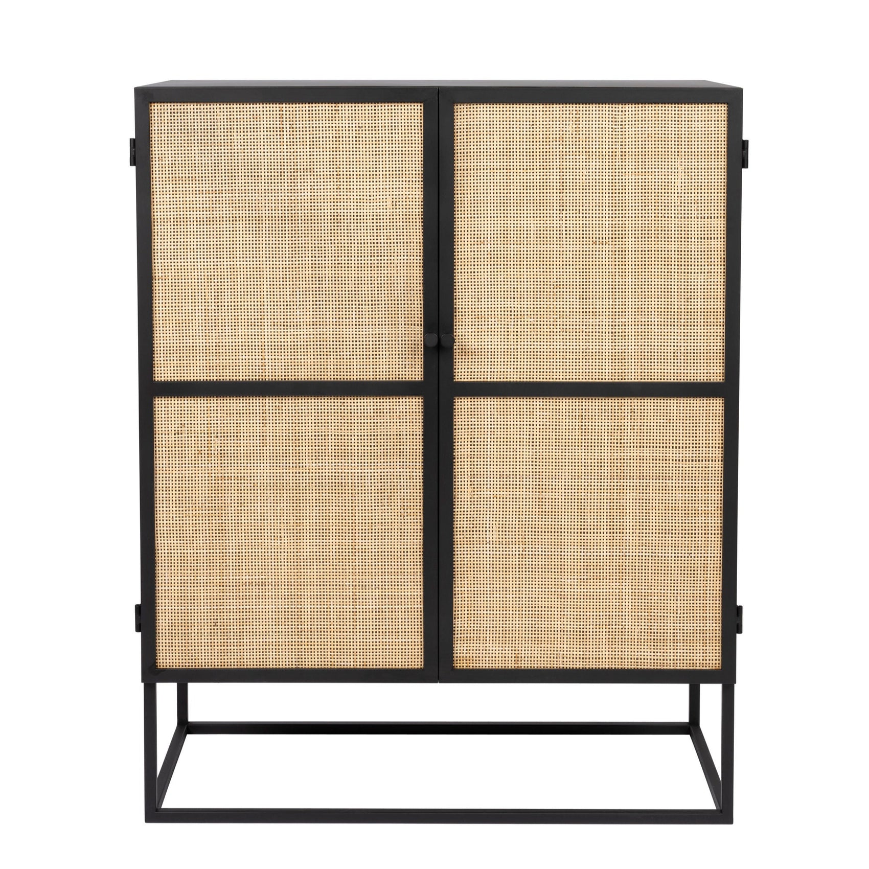 Guuji Black Wood & Natural Rattan Low Cabinet | 2 Doors