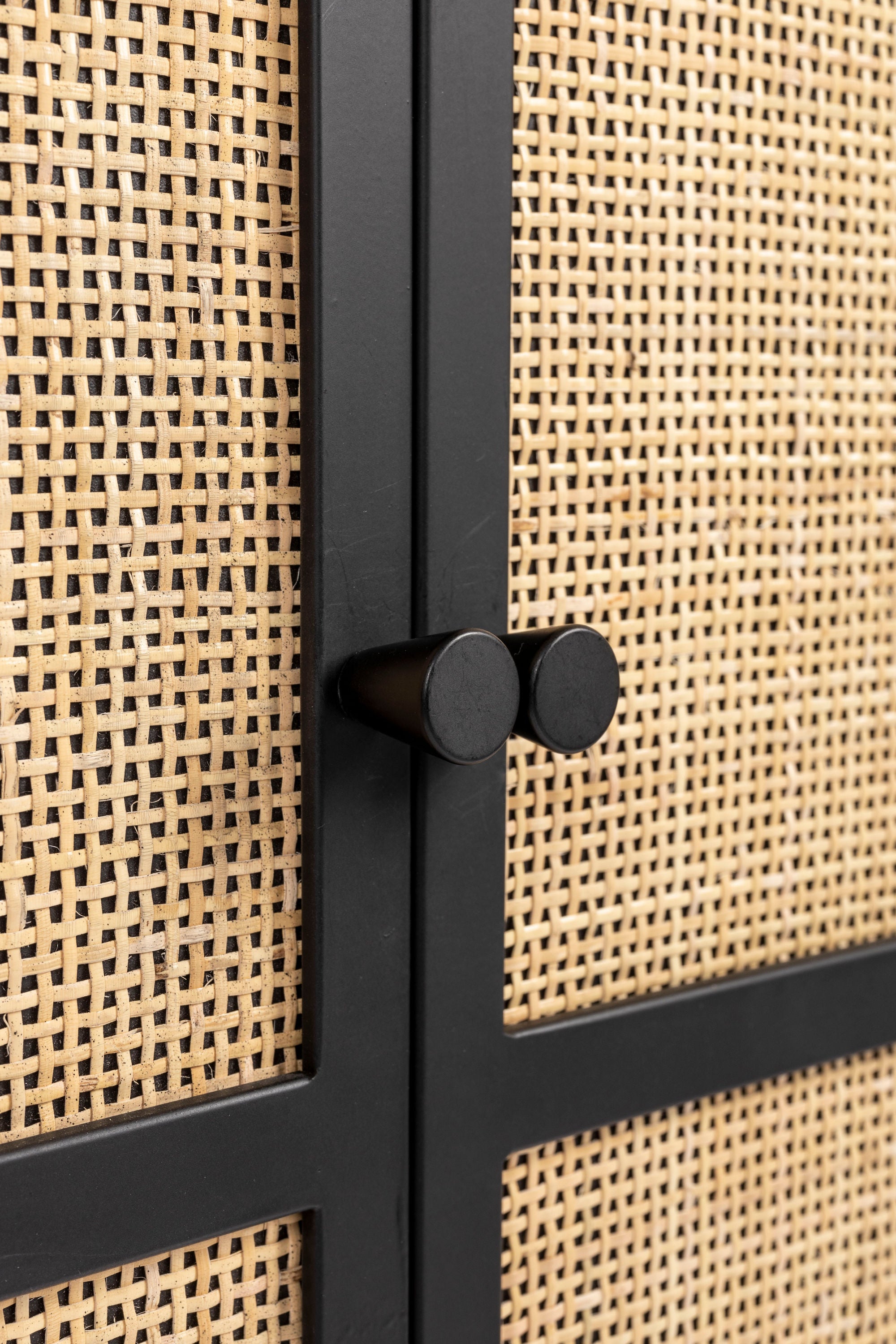 Guuji Black Wood & Natural Rattan Low Cabinet | 2 Doors