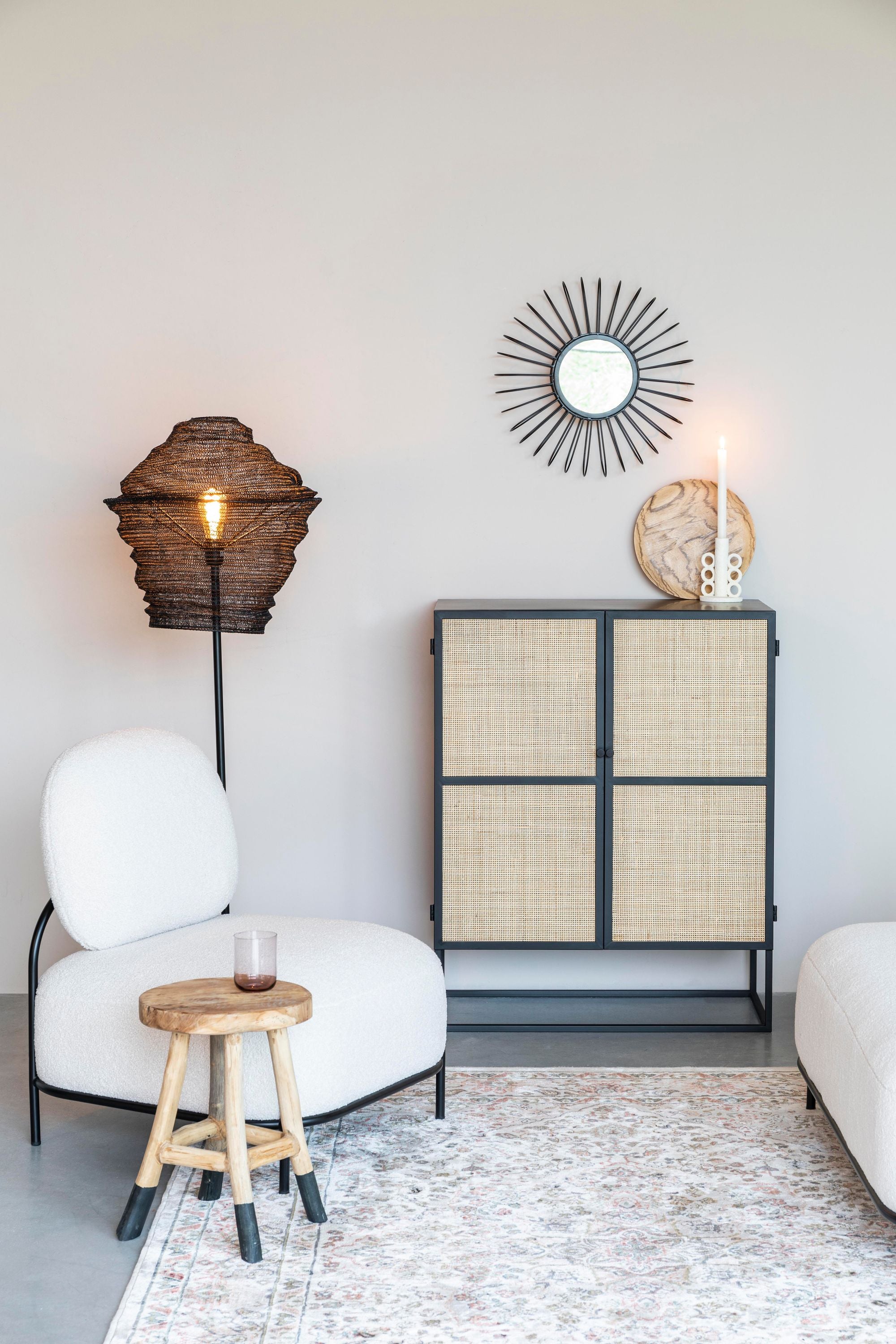 Guuji Black Wood & Natural Rattan Low Cabinet | 2 Doors