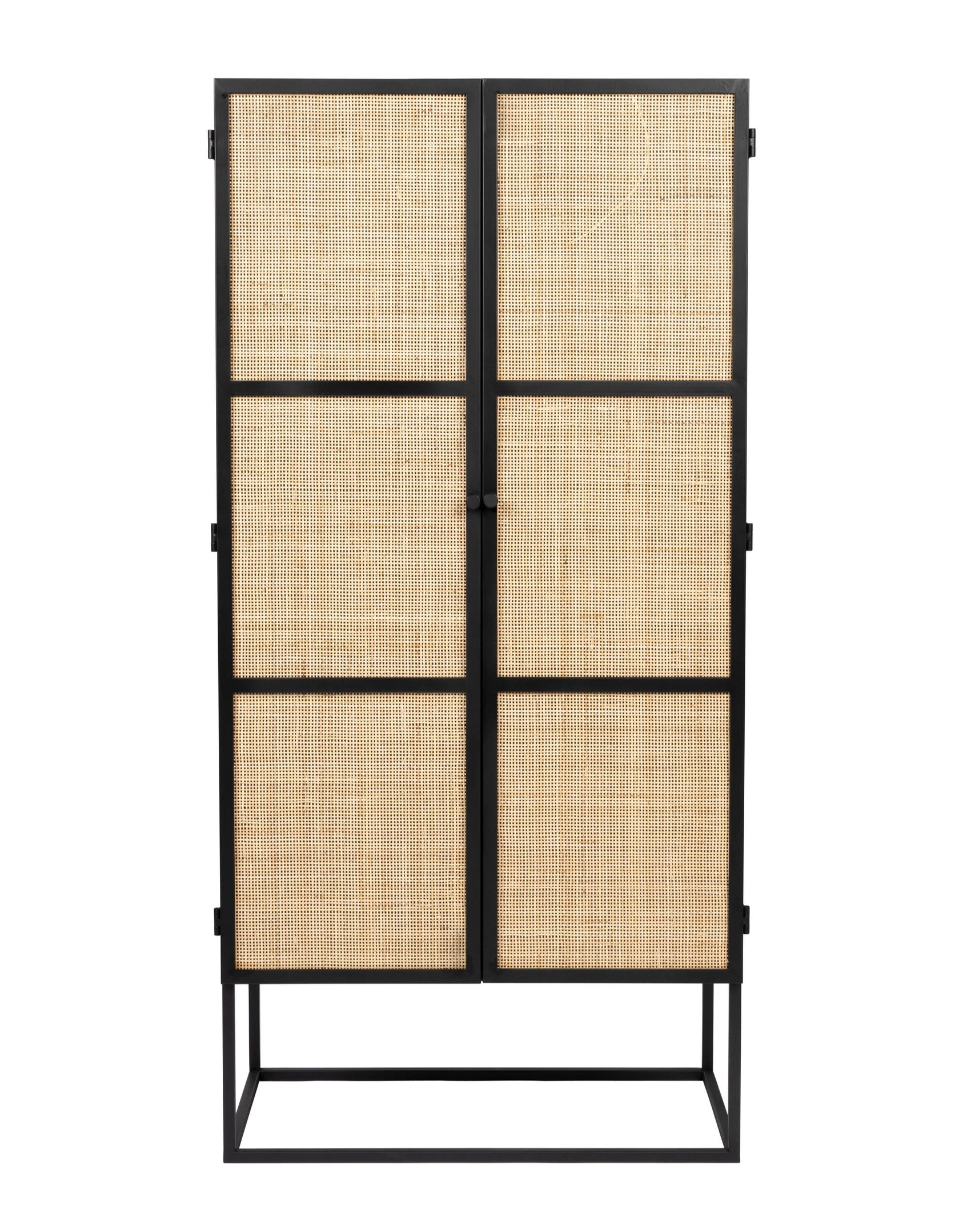 Guuji Black Wood & Natural Rattan High Cabinet | 2 Doors