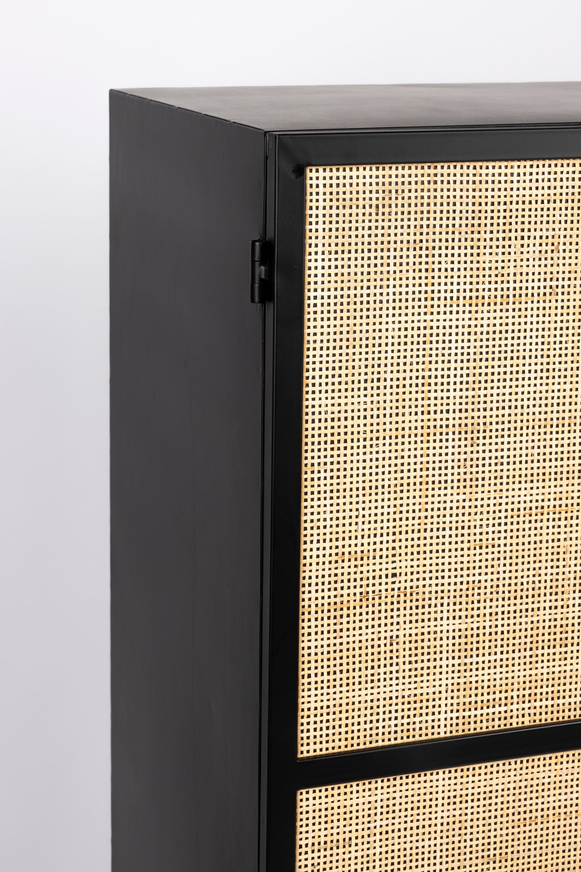 Guuji Black Wood & Natural Rattan High Cabinet | 2 Doors