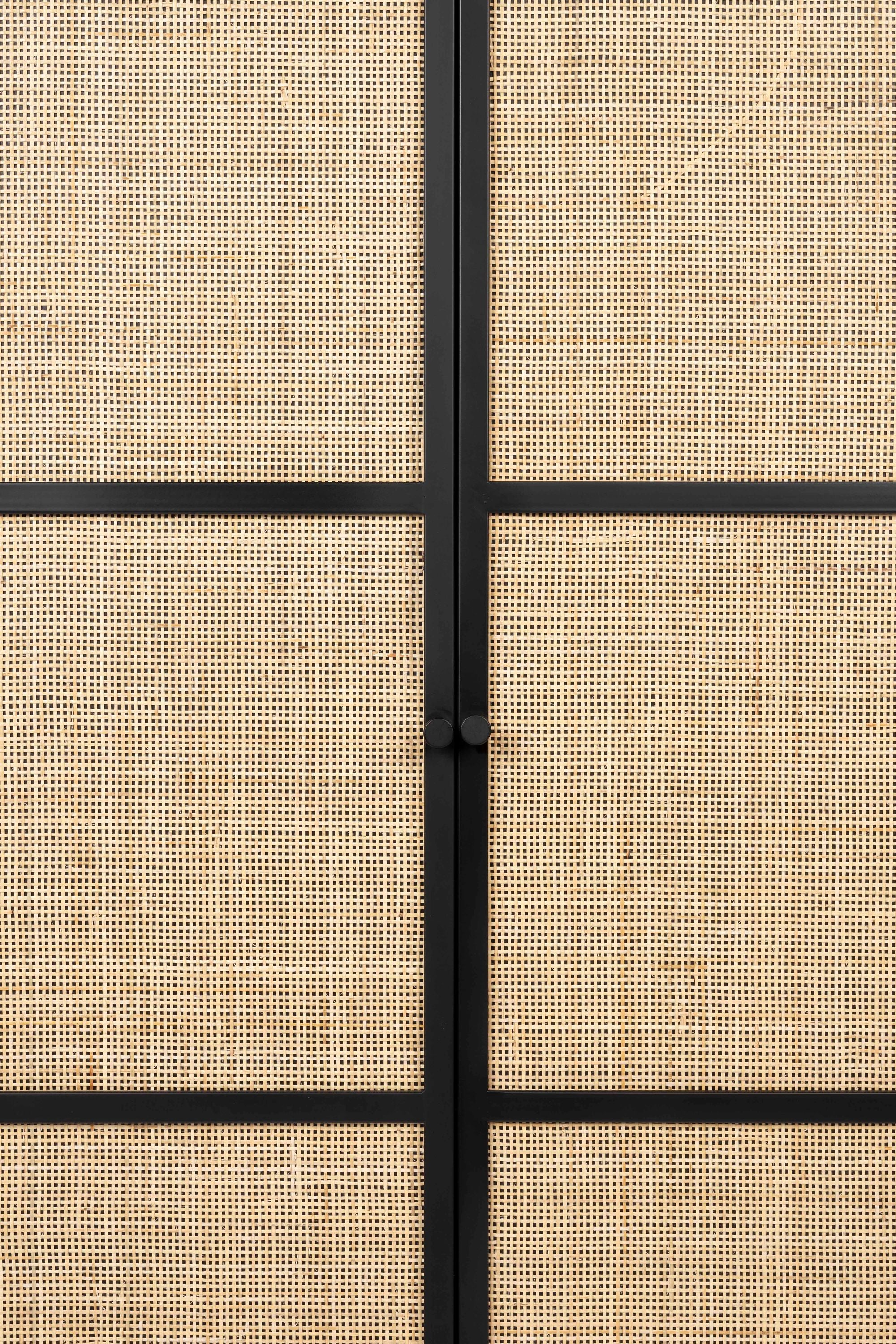 Guuji Black Wood & Natural Rattan High Cabinet | 2 Doors
