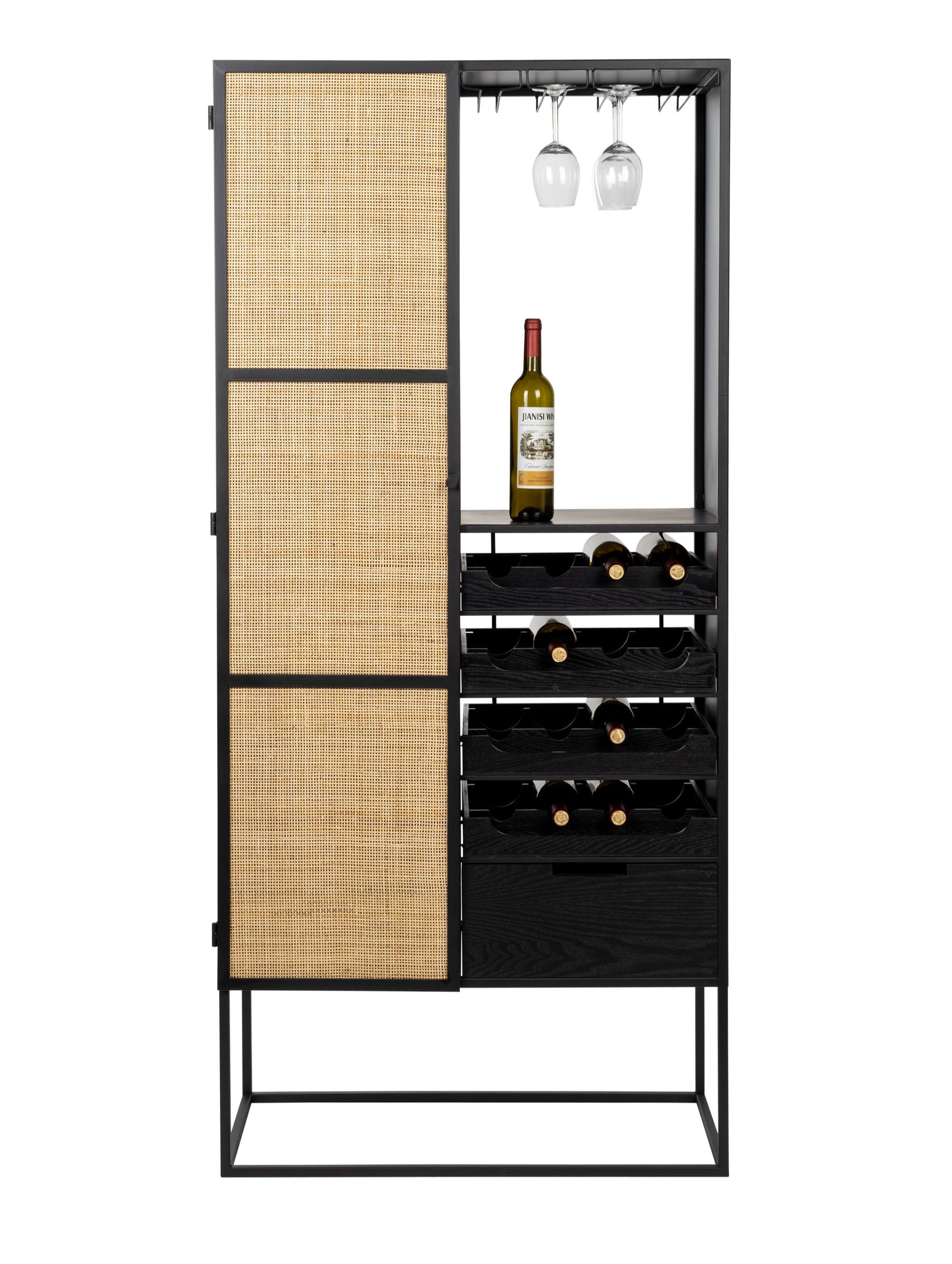 Guuji Black Wood & Natural Rattan High Drinks Cabinet