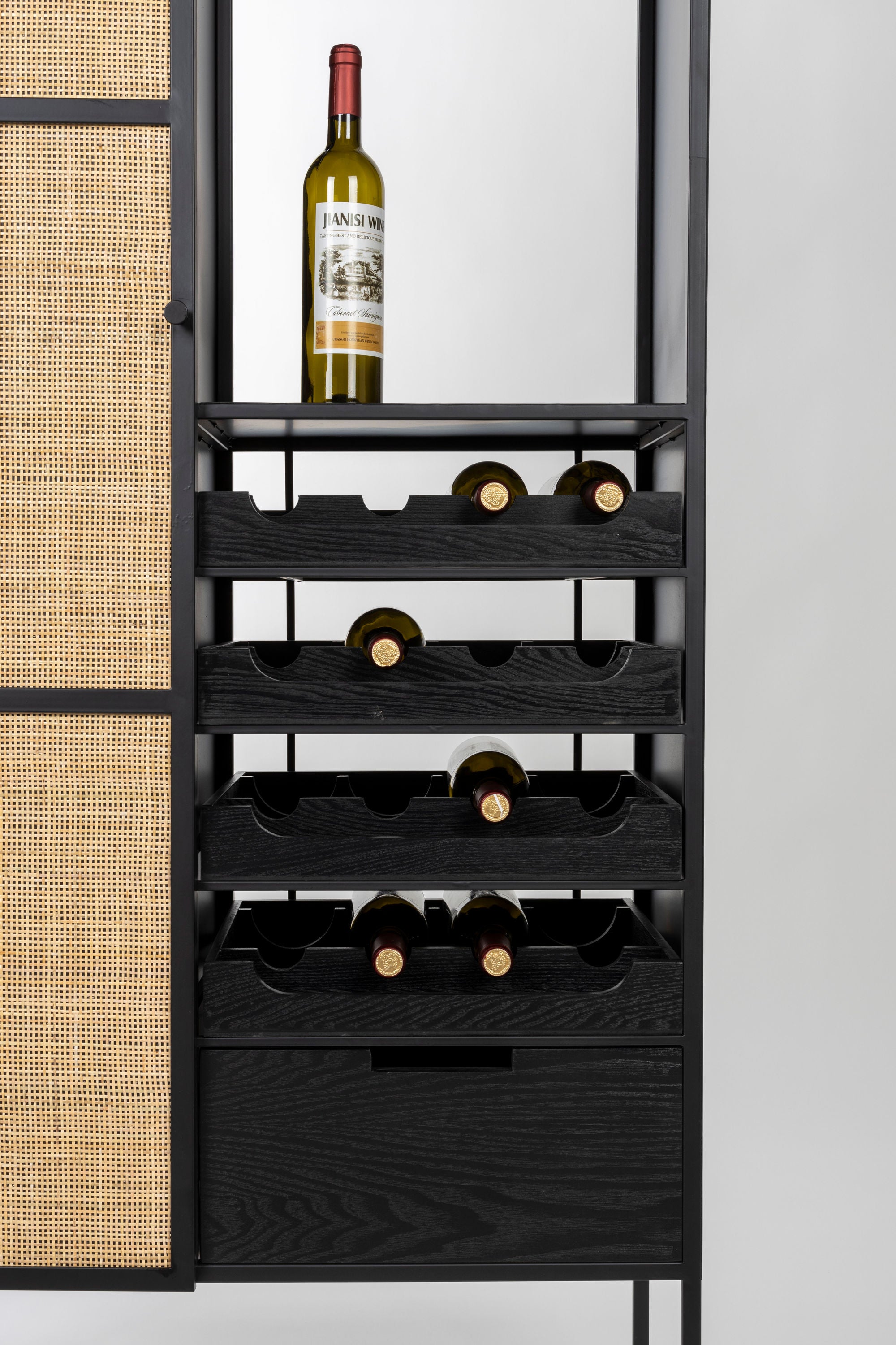 Guuji Black Wood & Natural Rattan High Drinks Cabinet