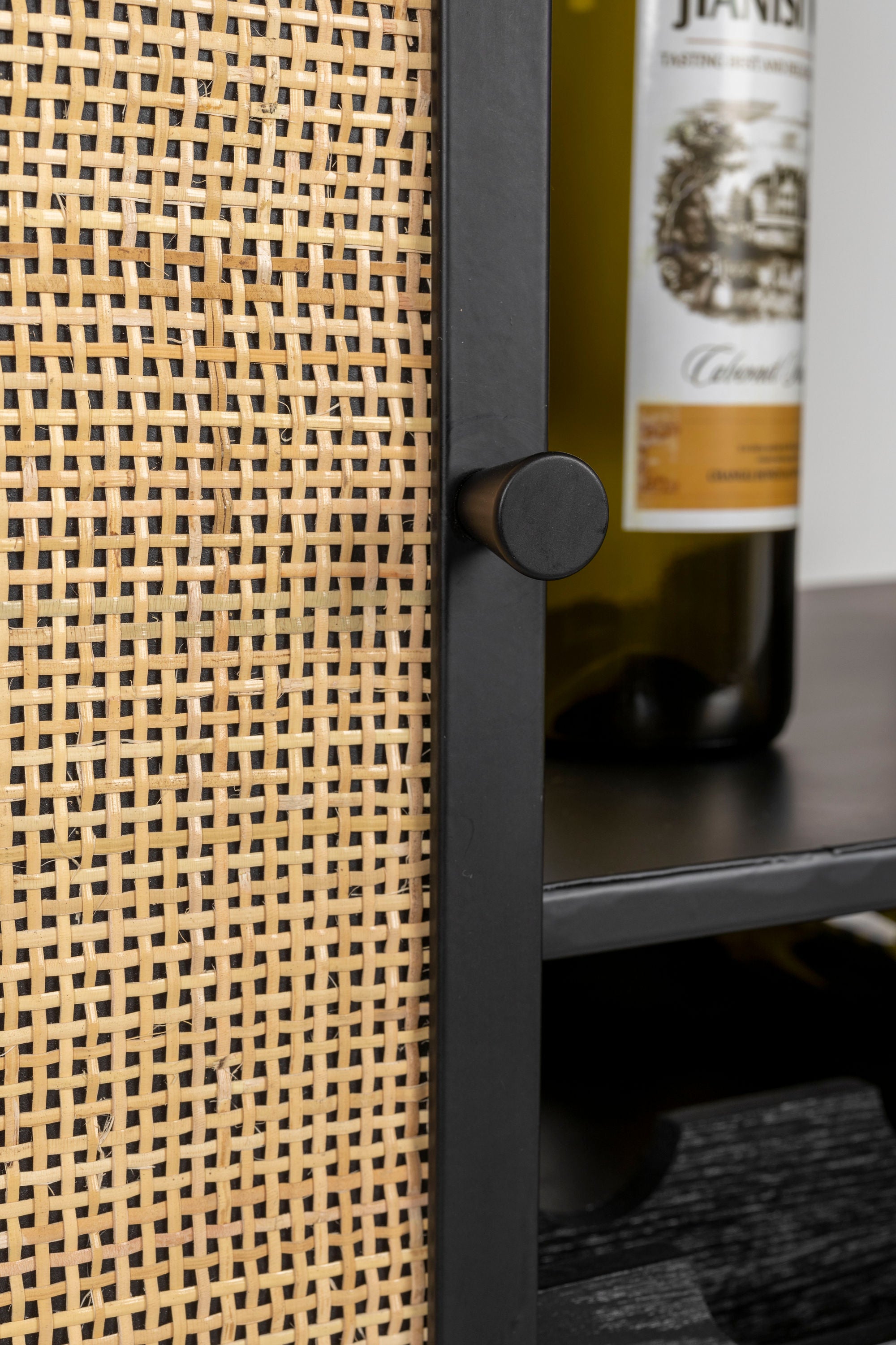 Guuji Black Wood & Natural Rattan High Drinks Cabinet