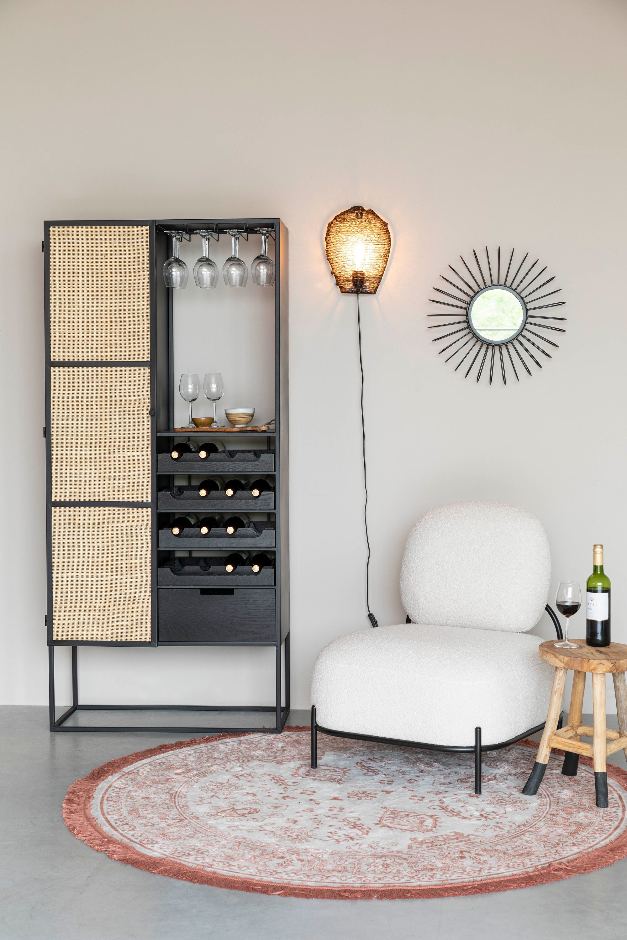 Guuji Black Wood & Natural Rattan High Drinks Cabinet