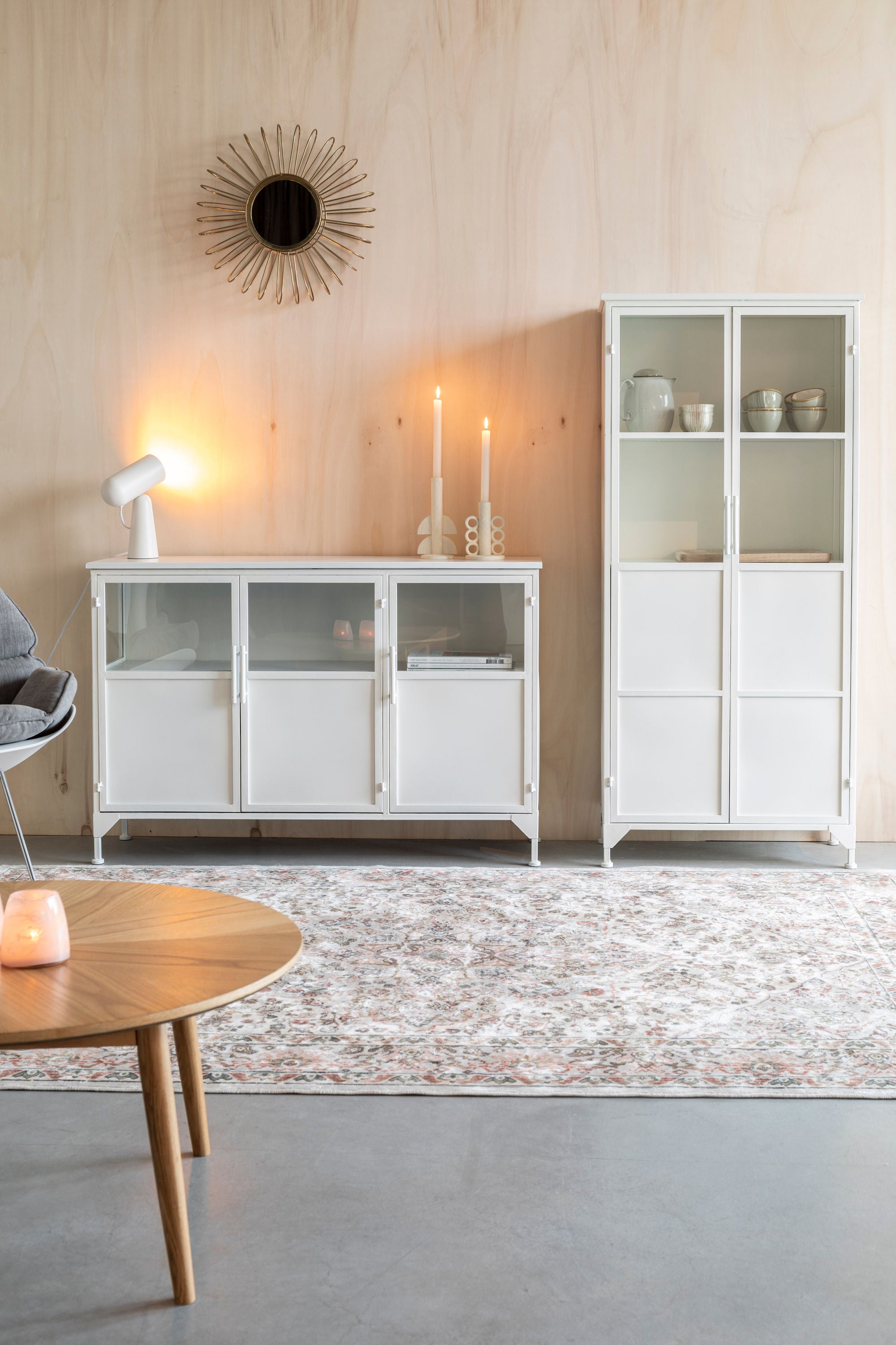 Miya White Iron & Glass High Display Cabinet