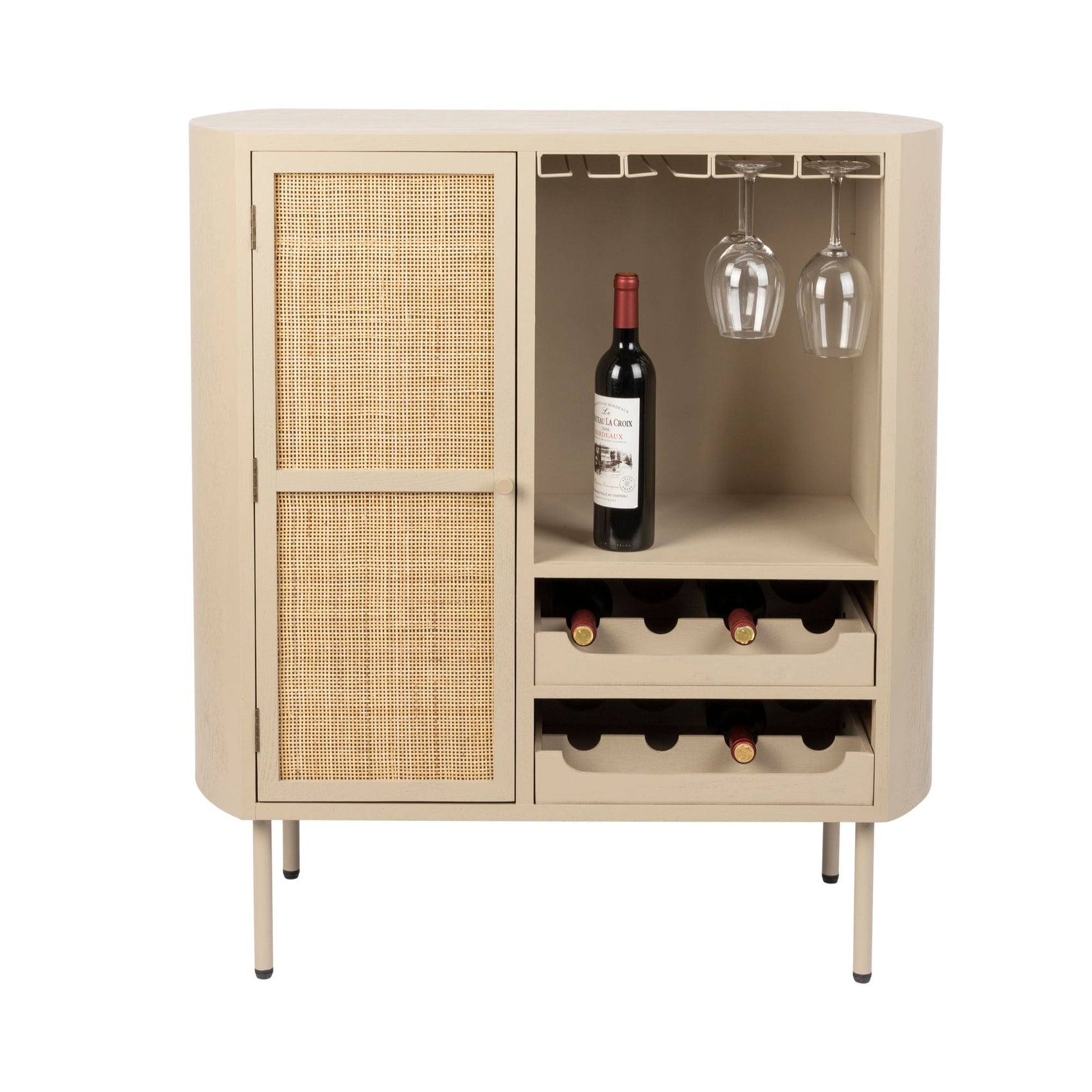 Amaya Beige Wood & Natural Rattan Drinks Cabinet
