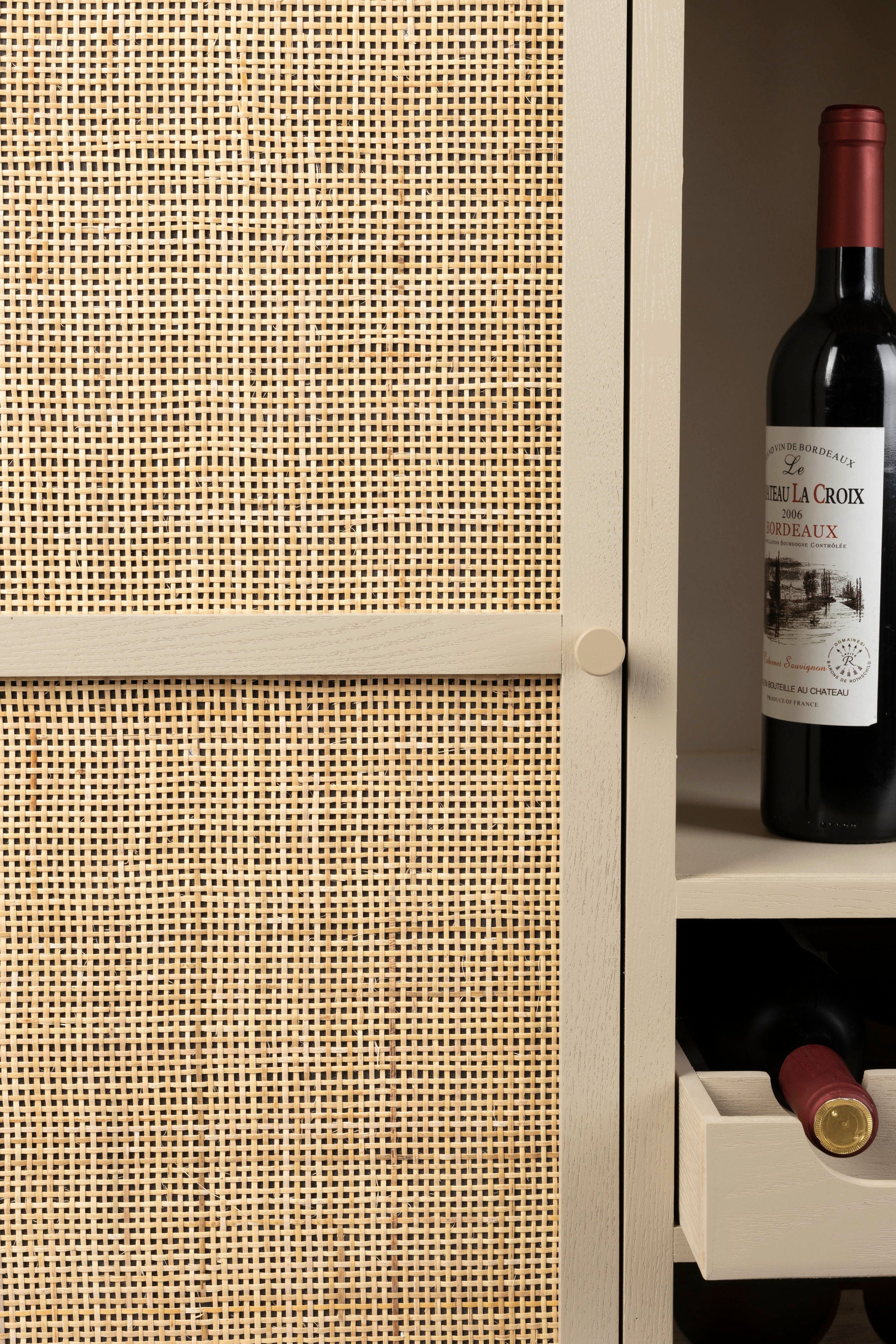 Amaya Beige Wood & Natural Rattan Drinks Cabinet