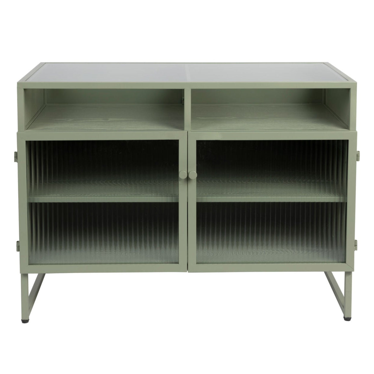 Herbe Green Wood & Ribbed Glass Low Sideboard